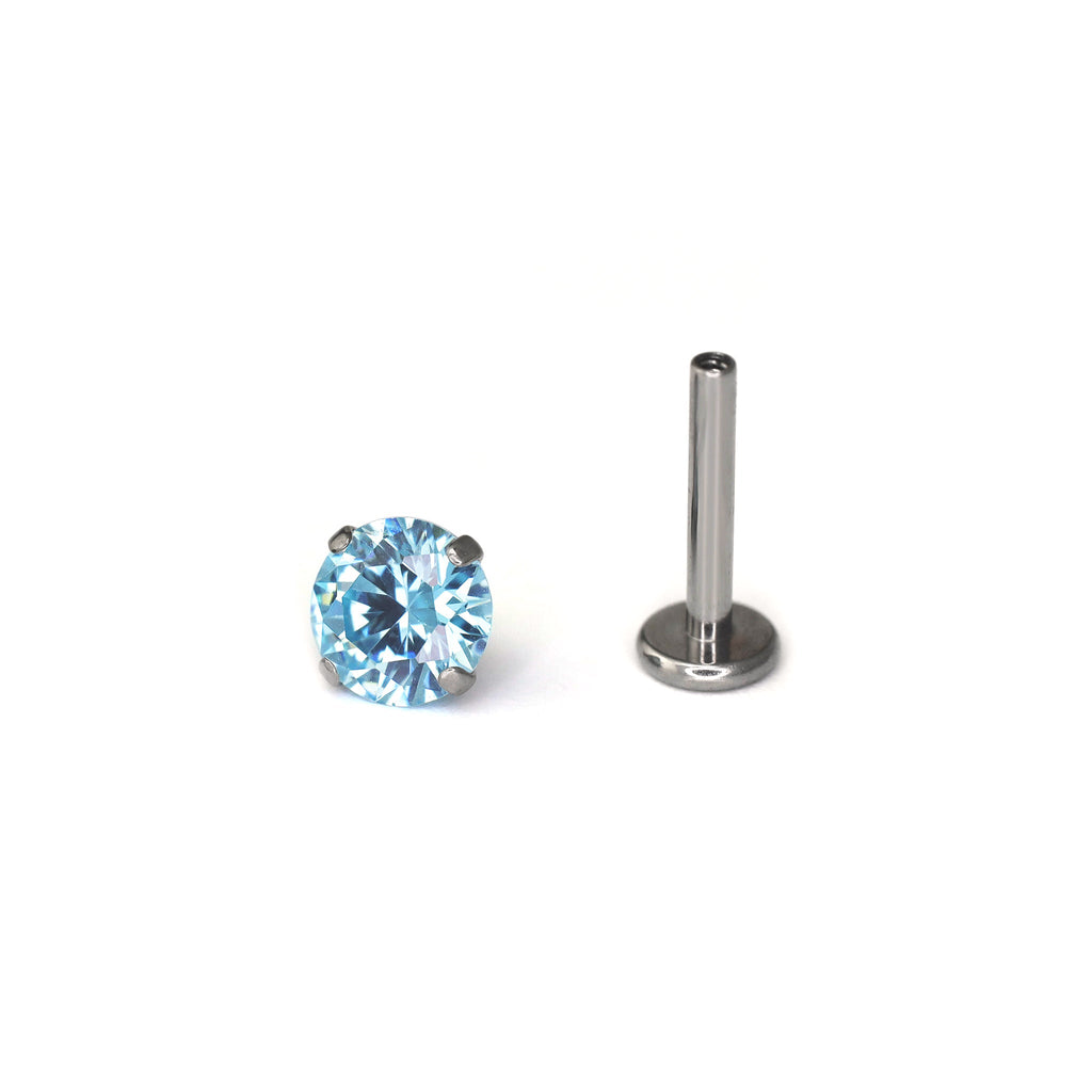 Blue CZ Internally Threaded Titanium Studs