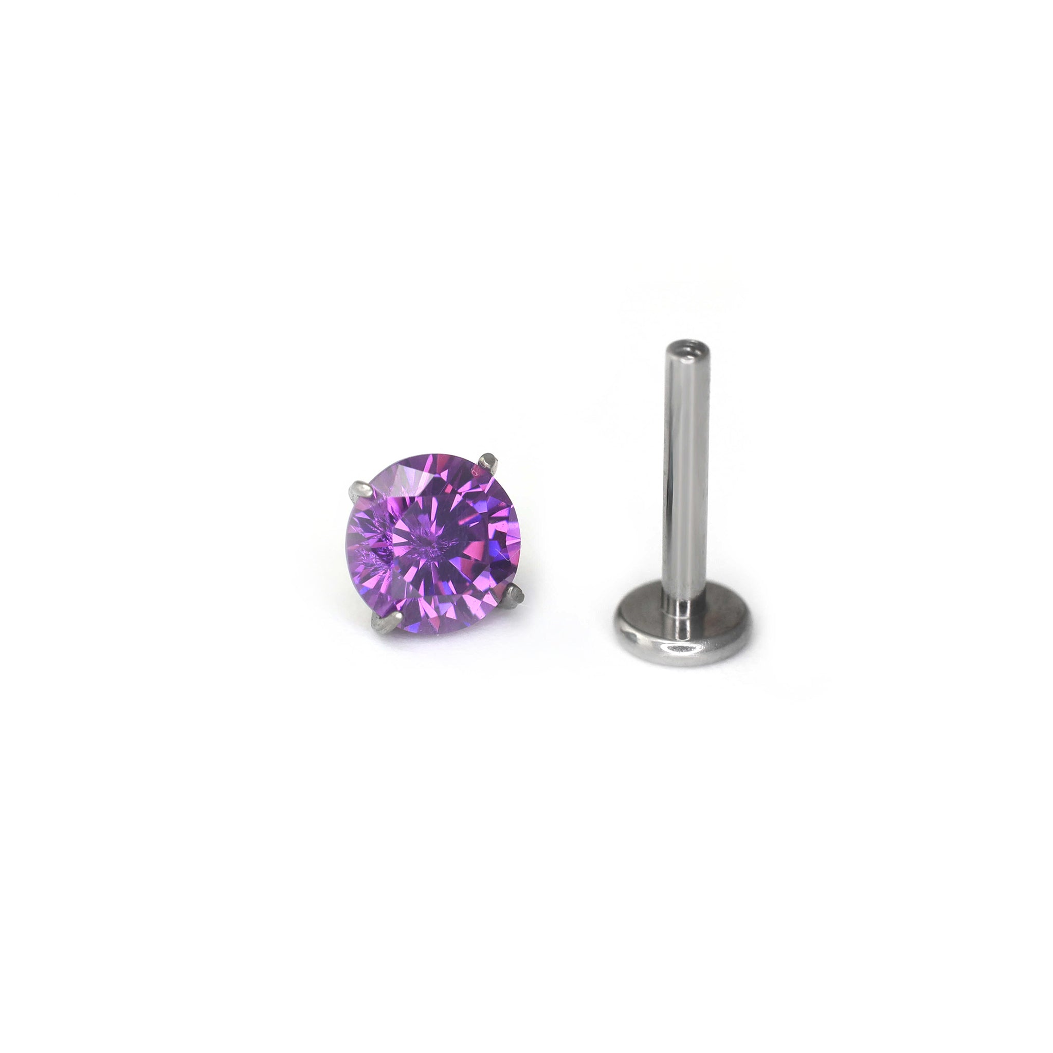 Purple & Green CZ Internally Threaded Titanium Studs