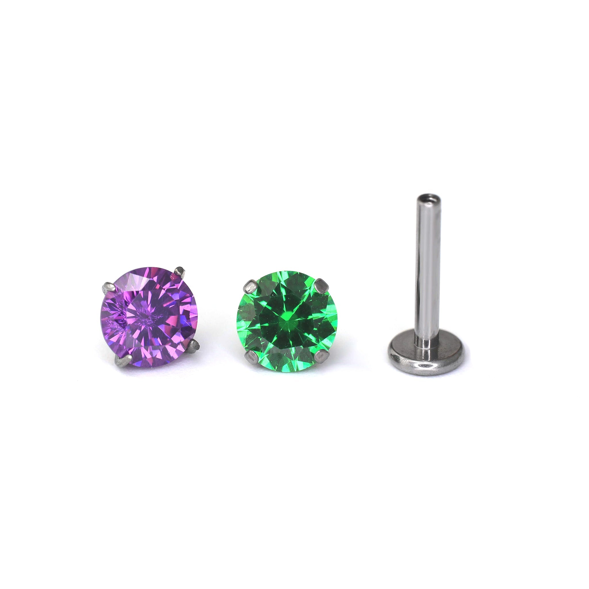 Purple & Green CZ Internally Threaded Titanium Studs