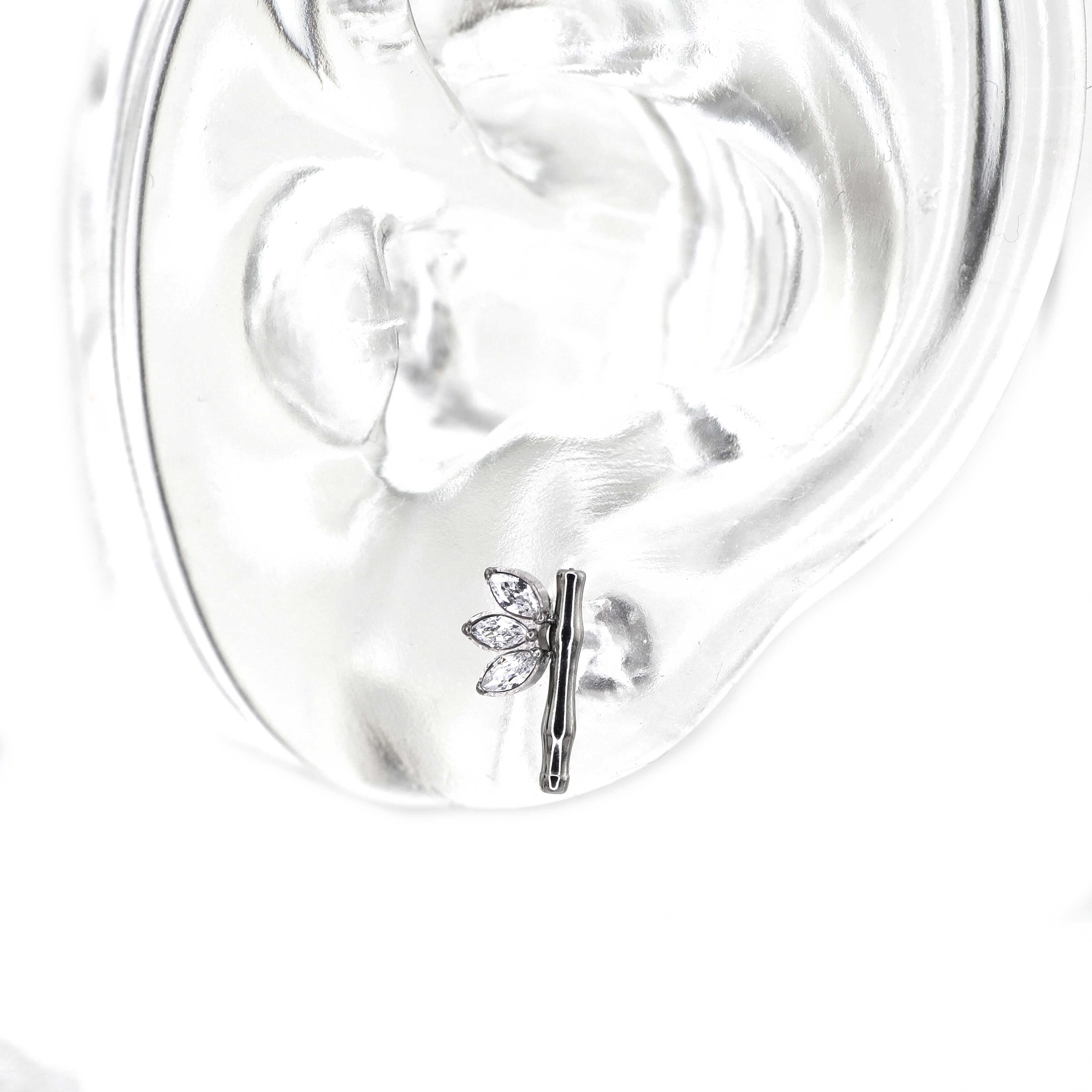 Bamboo  Leaf  CZ Internally Threaded Titanium Studs