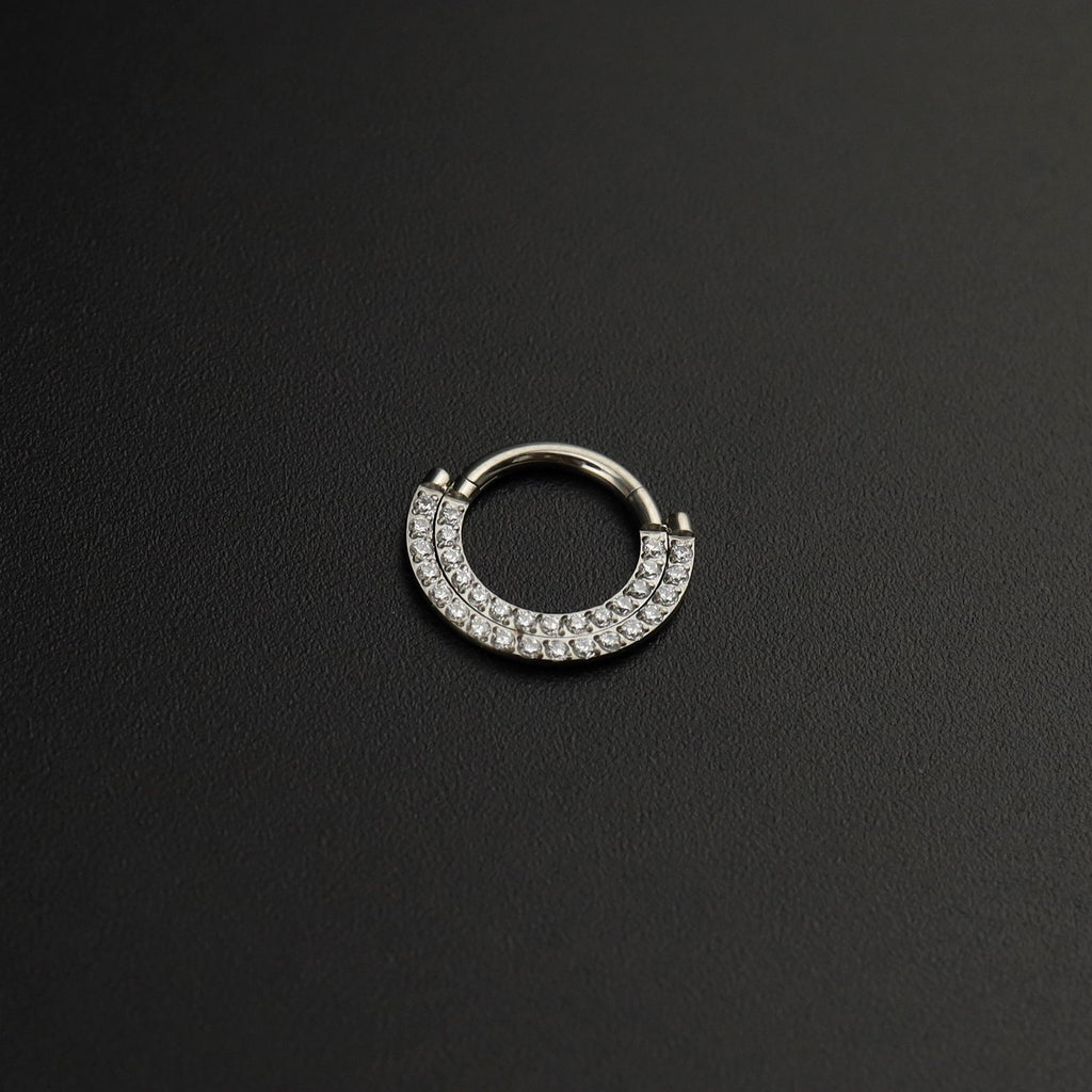 Half Circle Double CZ Titanium Segment Ring