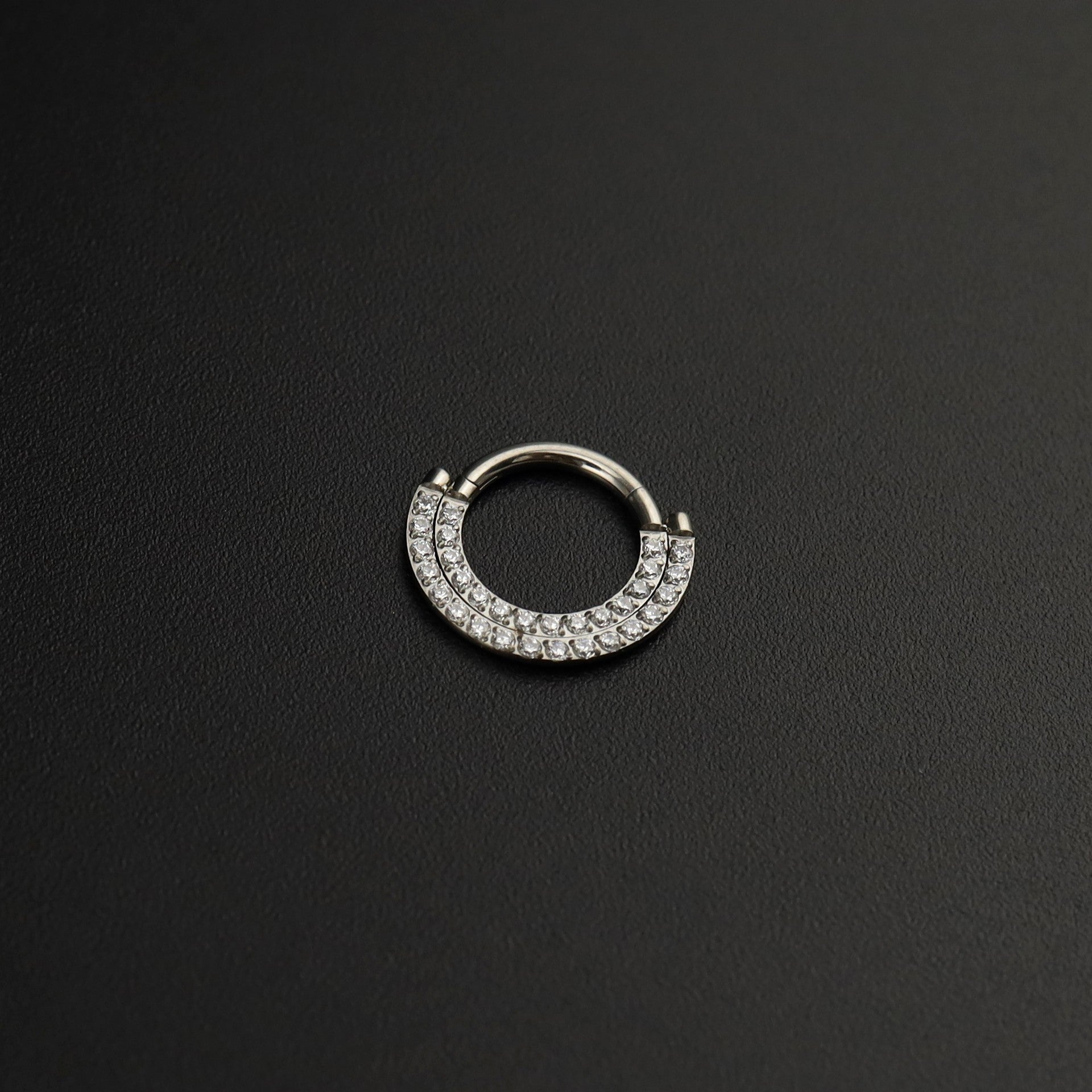 Half Circle Double CZ Titanium Segment Ring