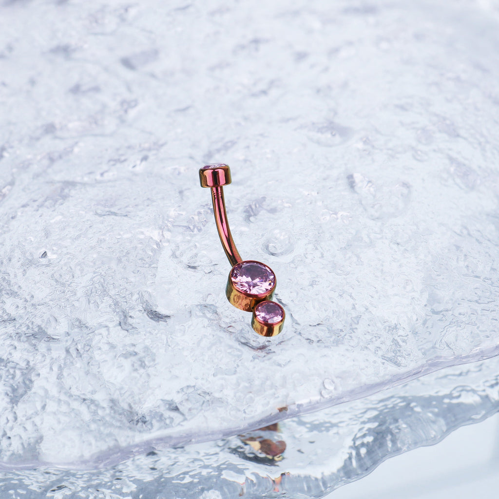 Double CZ internally threaded Titanium Belly Ring