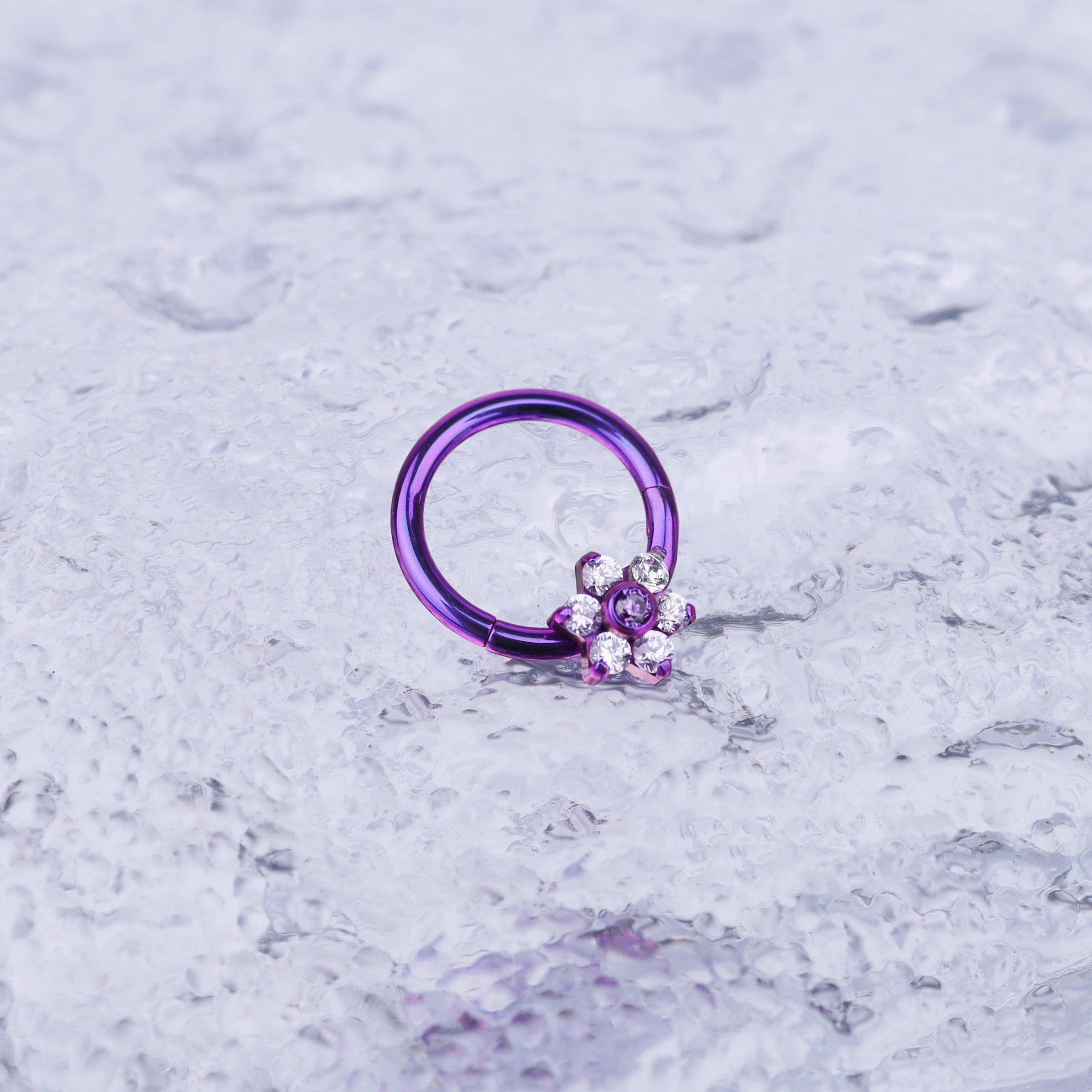 Floral CZ Titanium Segment Hoop