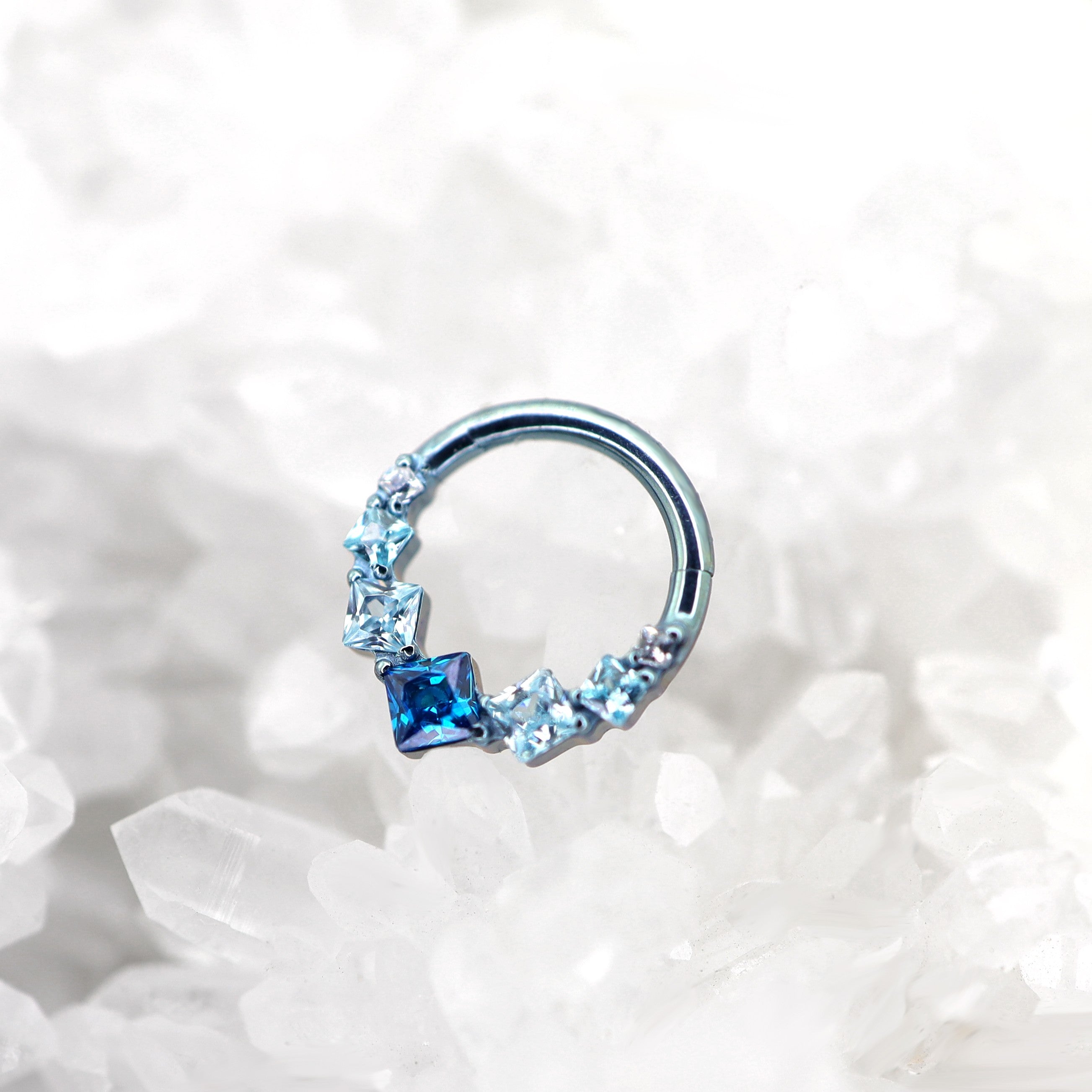 Square-Shaped Rainbow CZ Titanium Segment Hoop