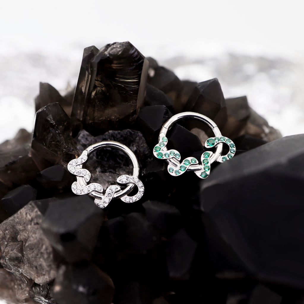 Twisting Serpent CZ Titanium Segment Hoop