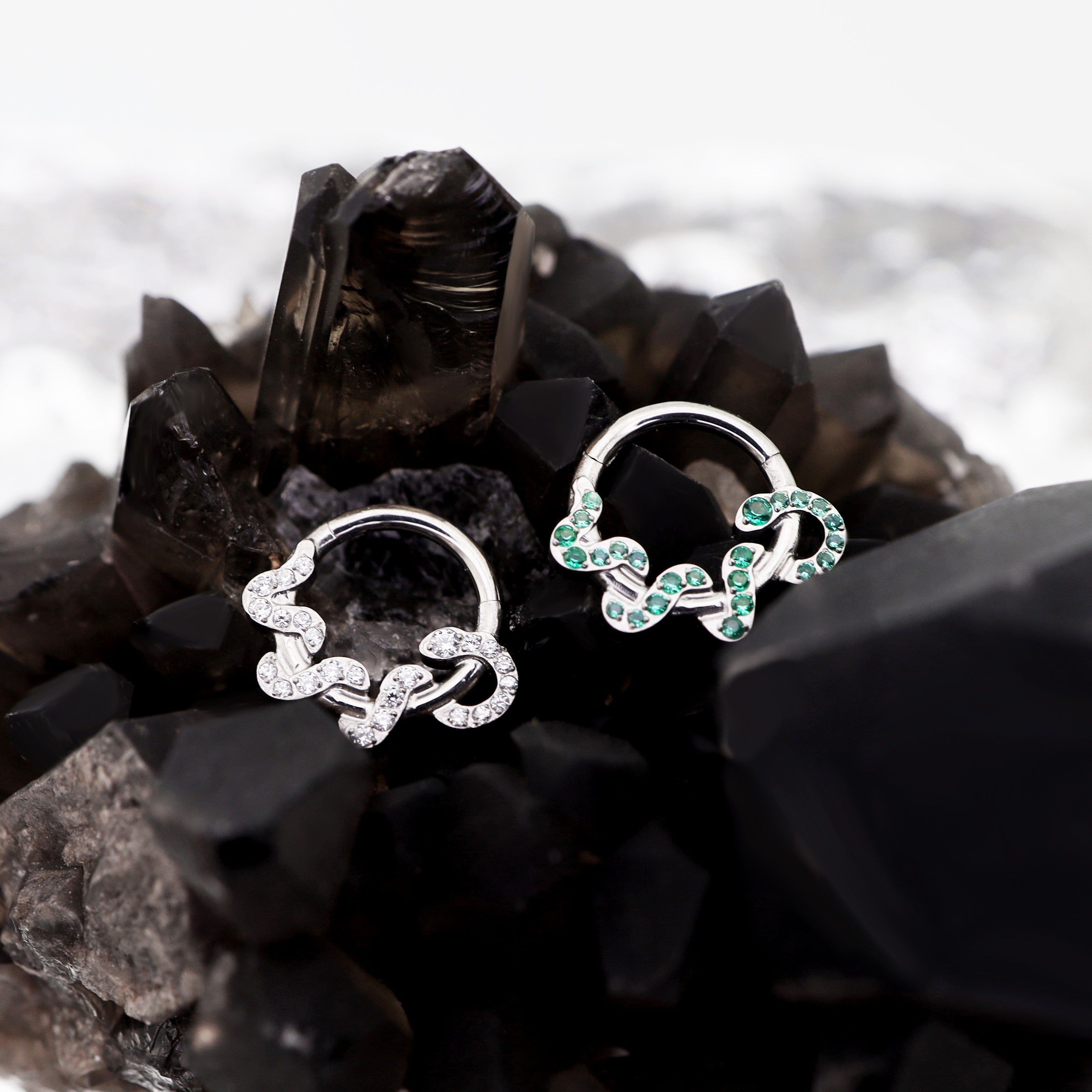 Twisting Serpent CZ Titanium Segment Hoop