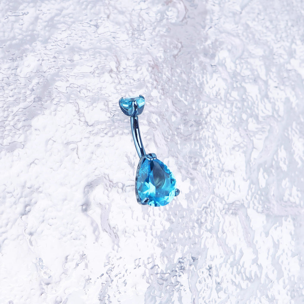 Teardrop CZ Internally Threaded Titanium Belly Ring