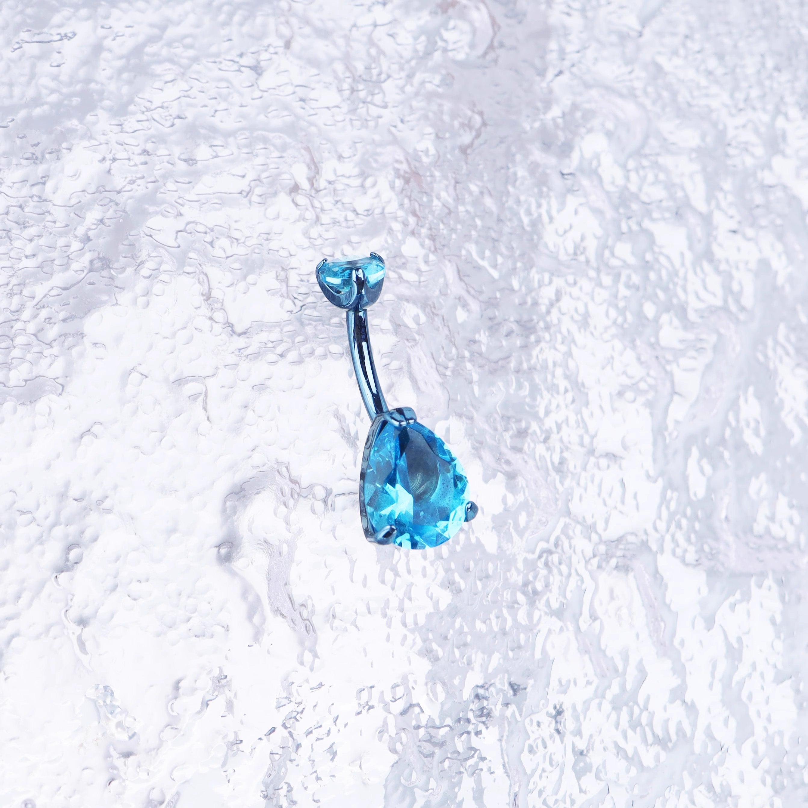 Teardrop CZ Internally Threaded Titanium Belly Ring