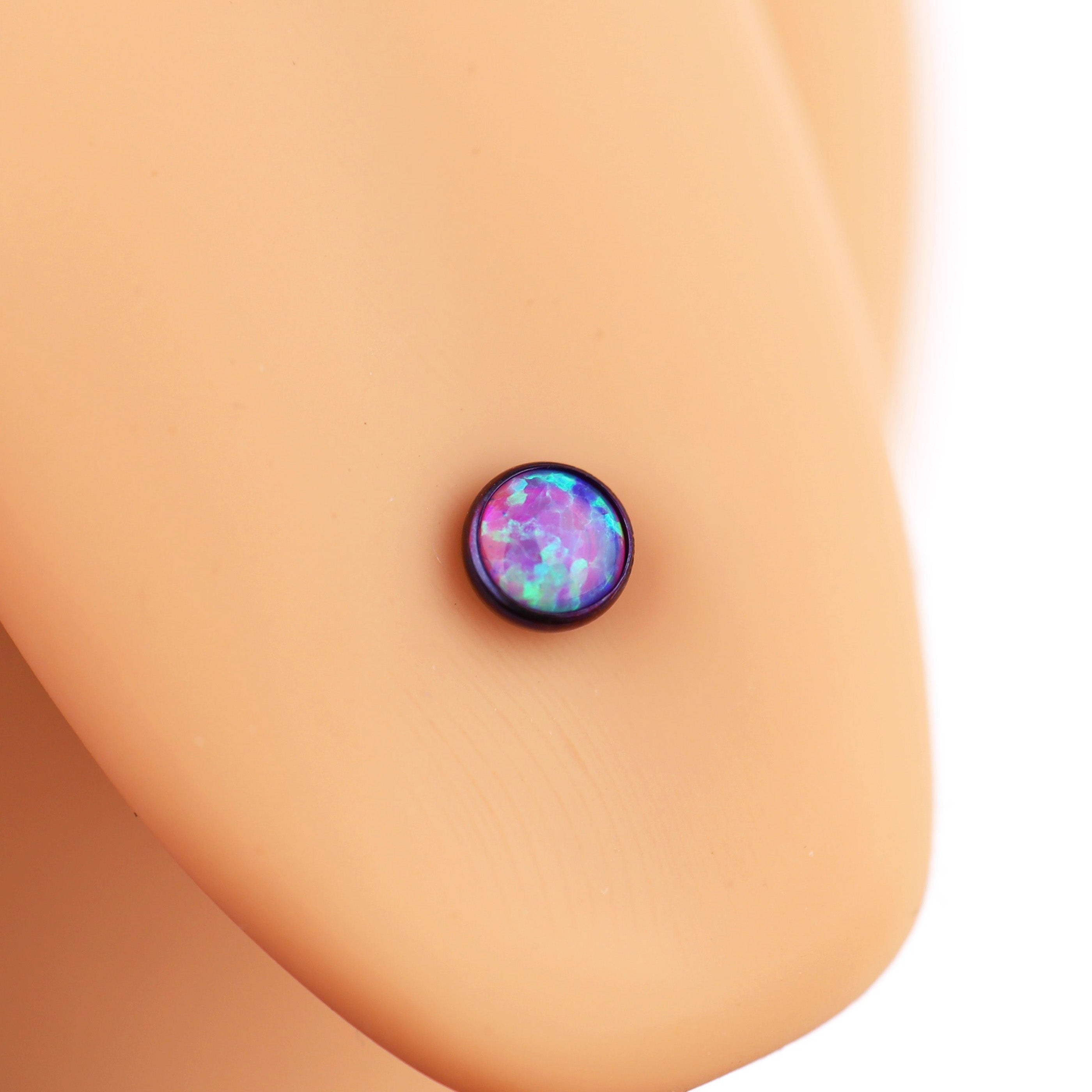 Flat opal Titanium Internally Threaded tongue stud