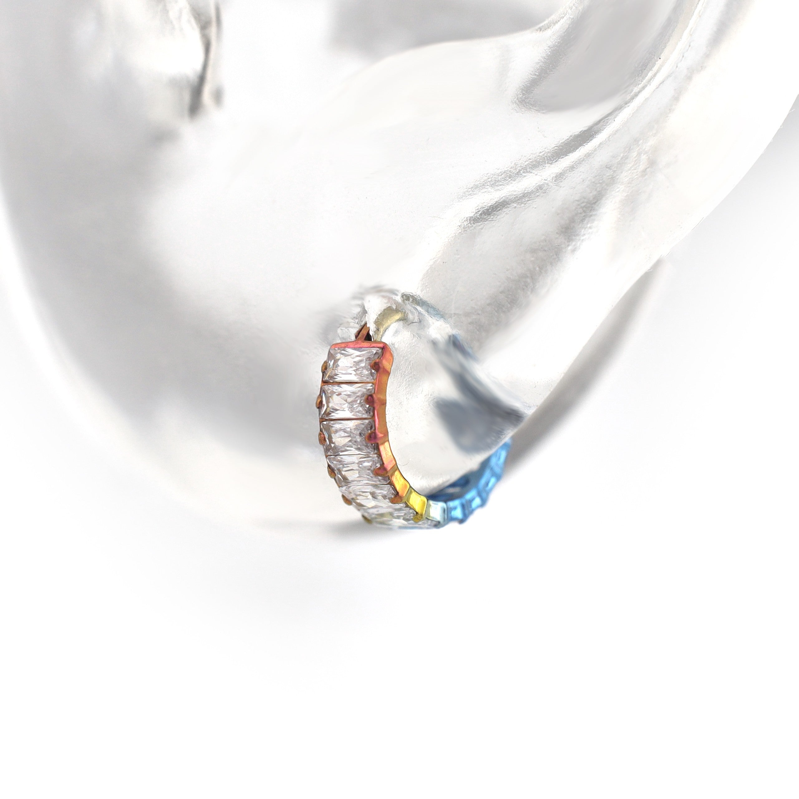 Square CZ Titanium Lobe Ring