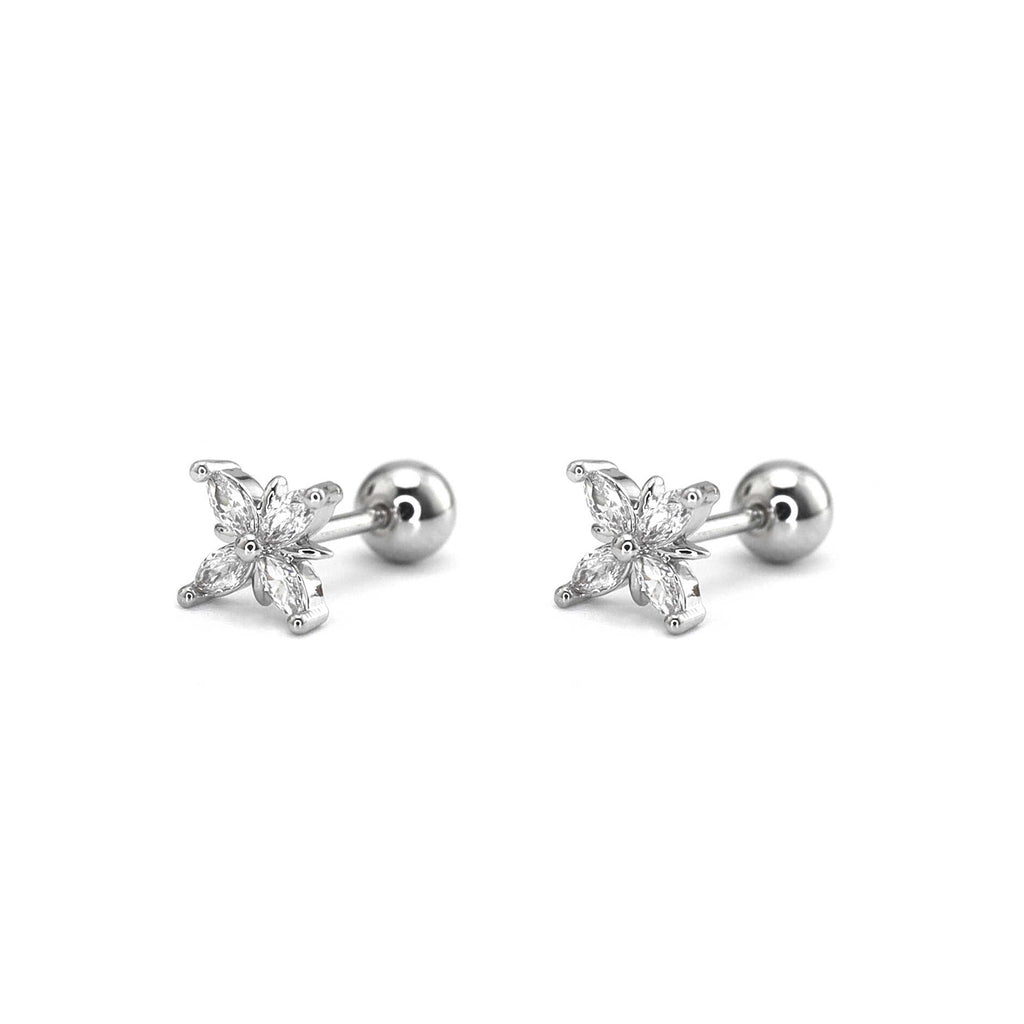 Four-CZ Petal Thin Gauge stainless steel Ear Studs