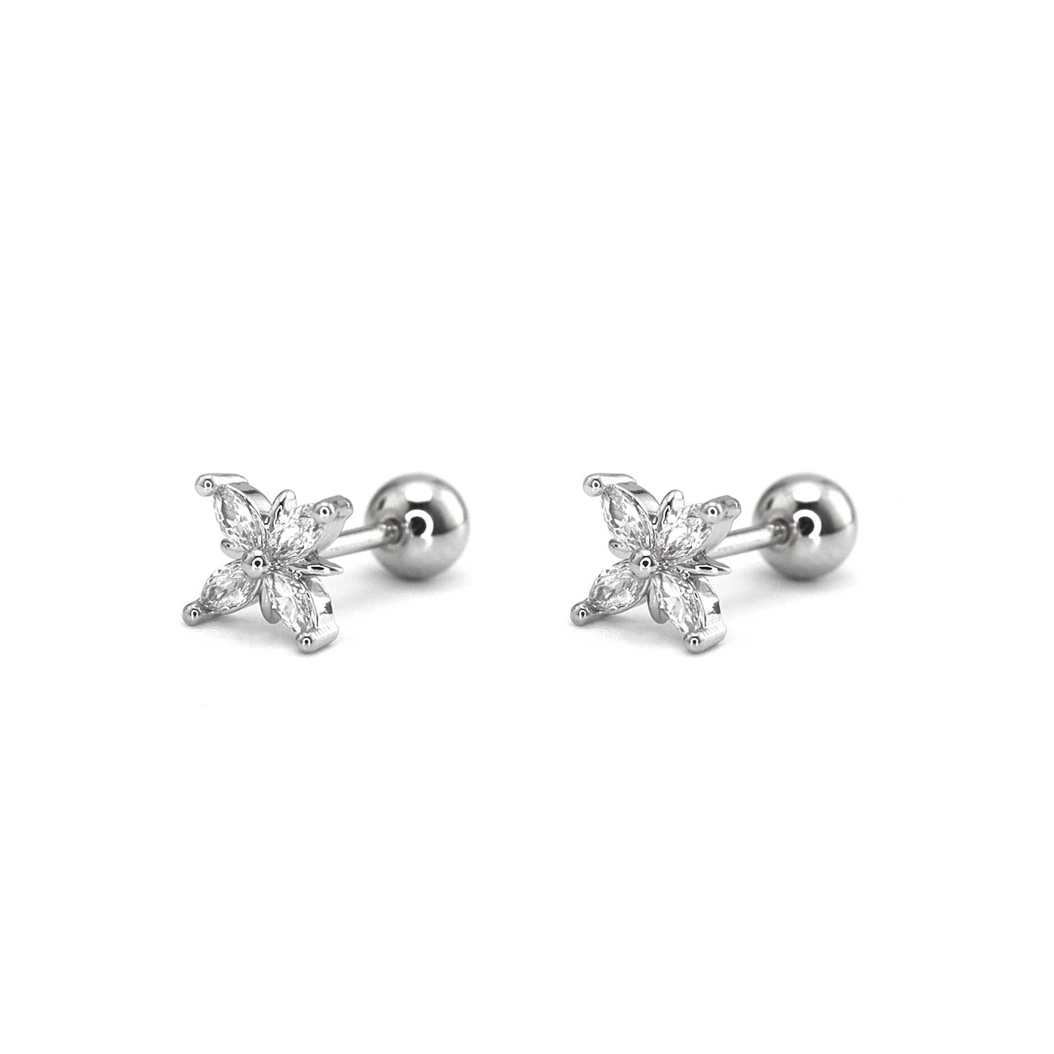 Four-CZ Petal Thin Gauge stainless steel Ear Studs
