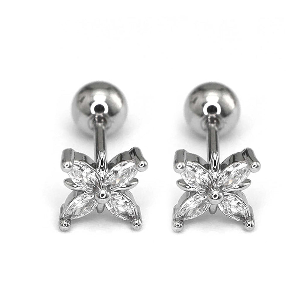 Four-CZ Petal Thin Gauge stainless steel Ear Studs