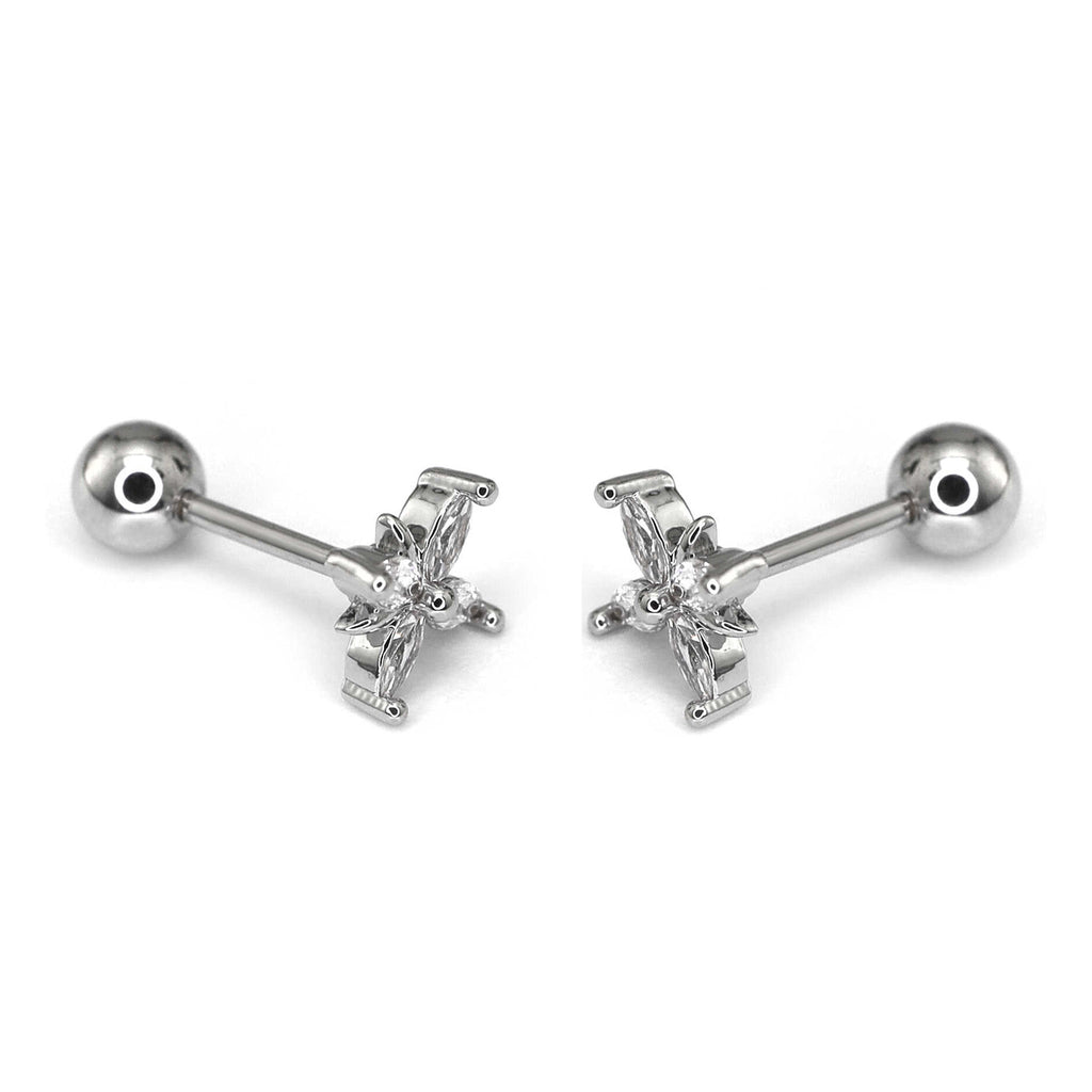 Four-CZ Petal Thin Gauge stainless steel Ear Studs