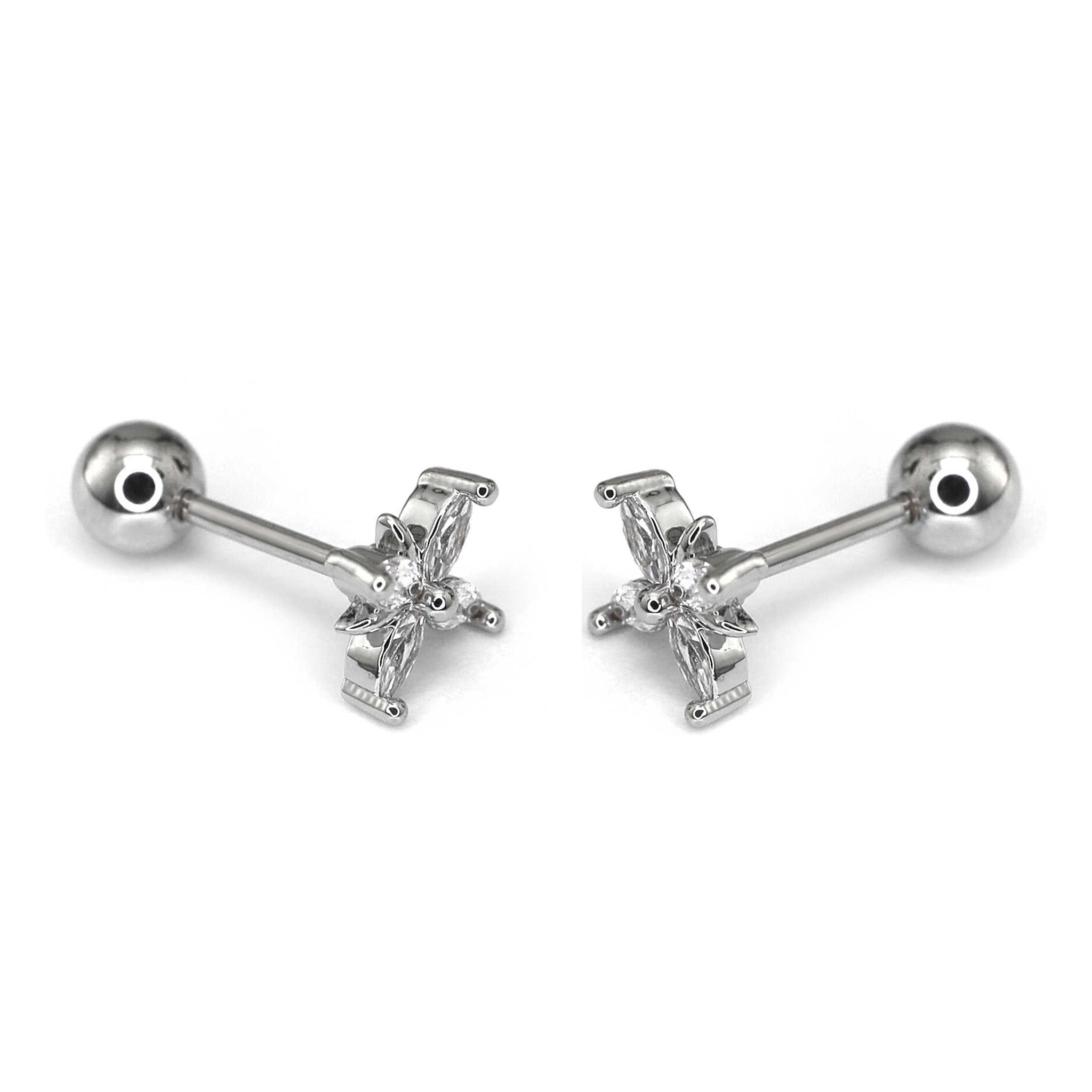 Four-CZ Petal Thin Gauge stainless steel Ear Studs