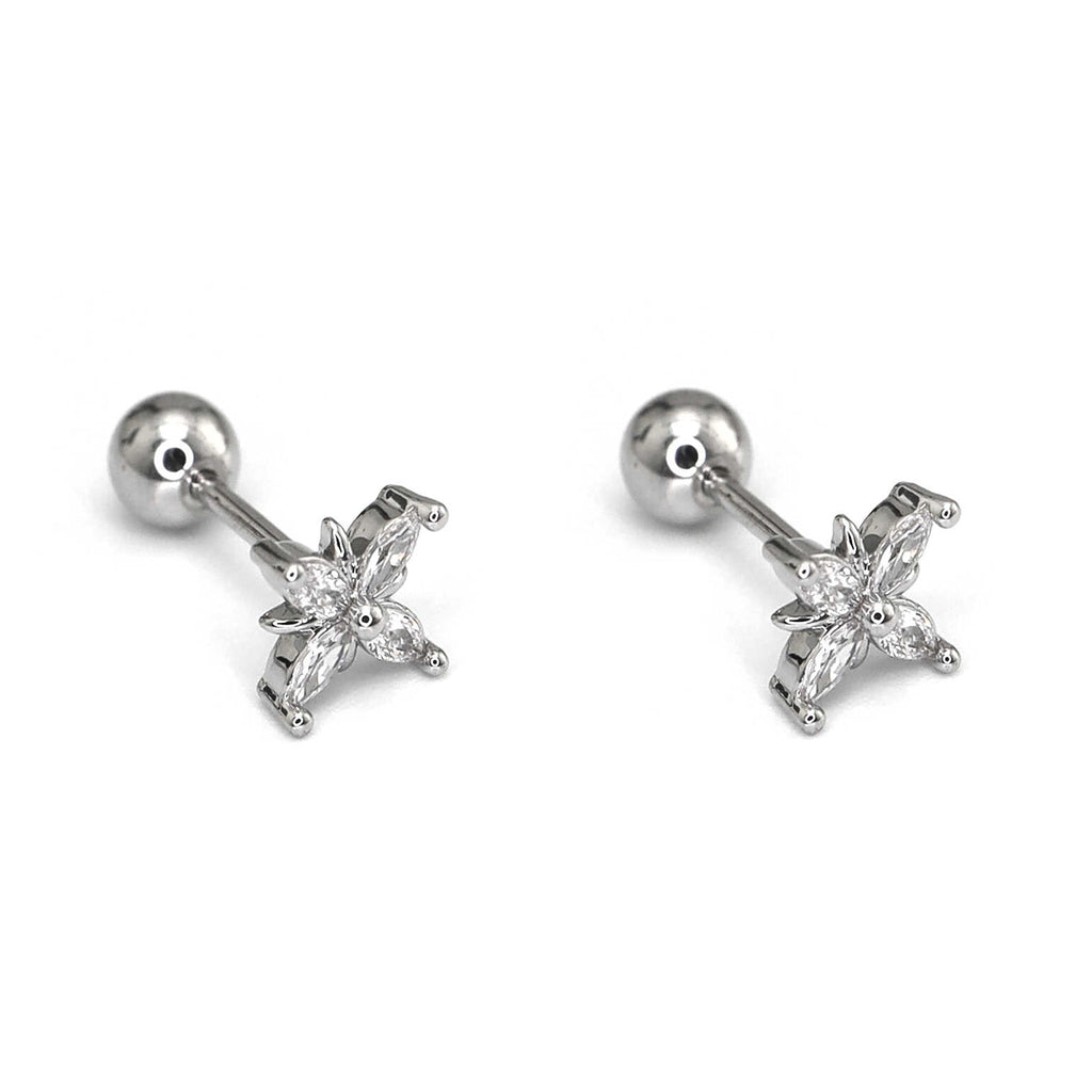 Four-CZ Petal Thin Gauge stainless steel Ear Studs