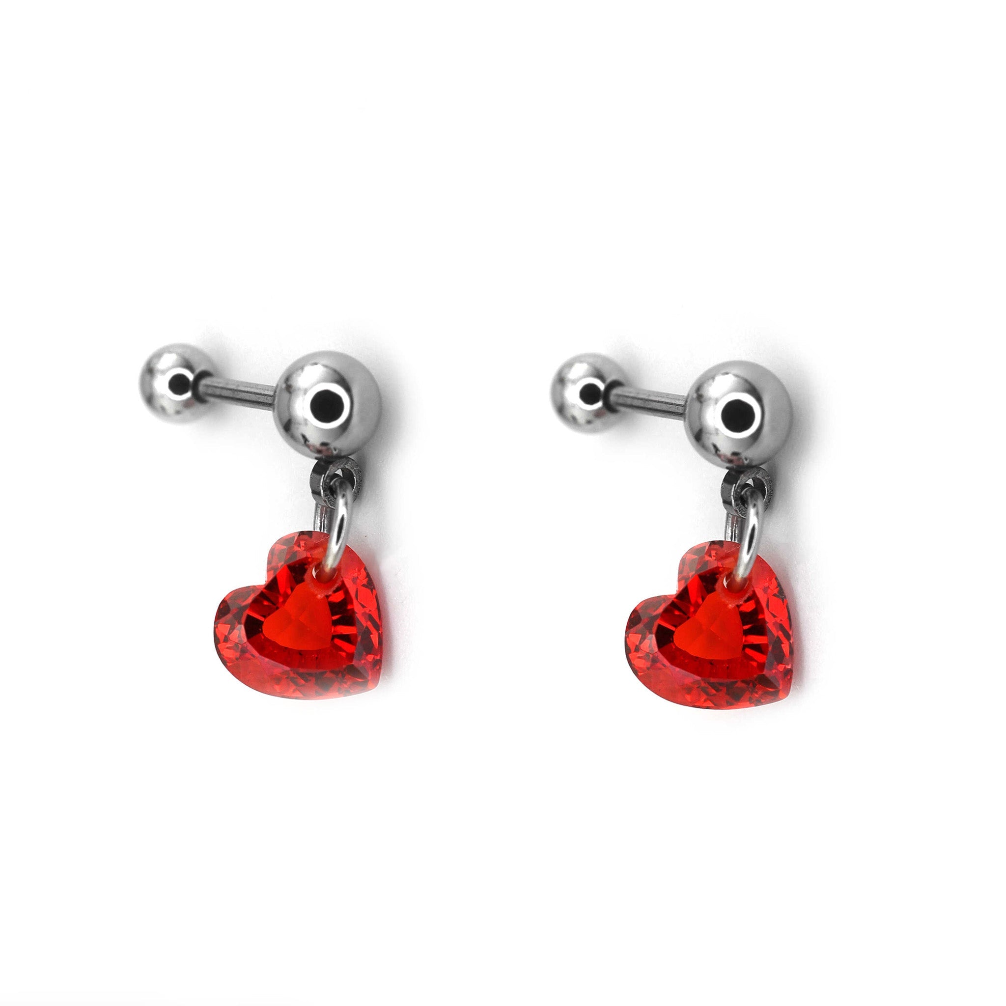 Red Heart CZ Dangle stainless steel Ear Studs