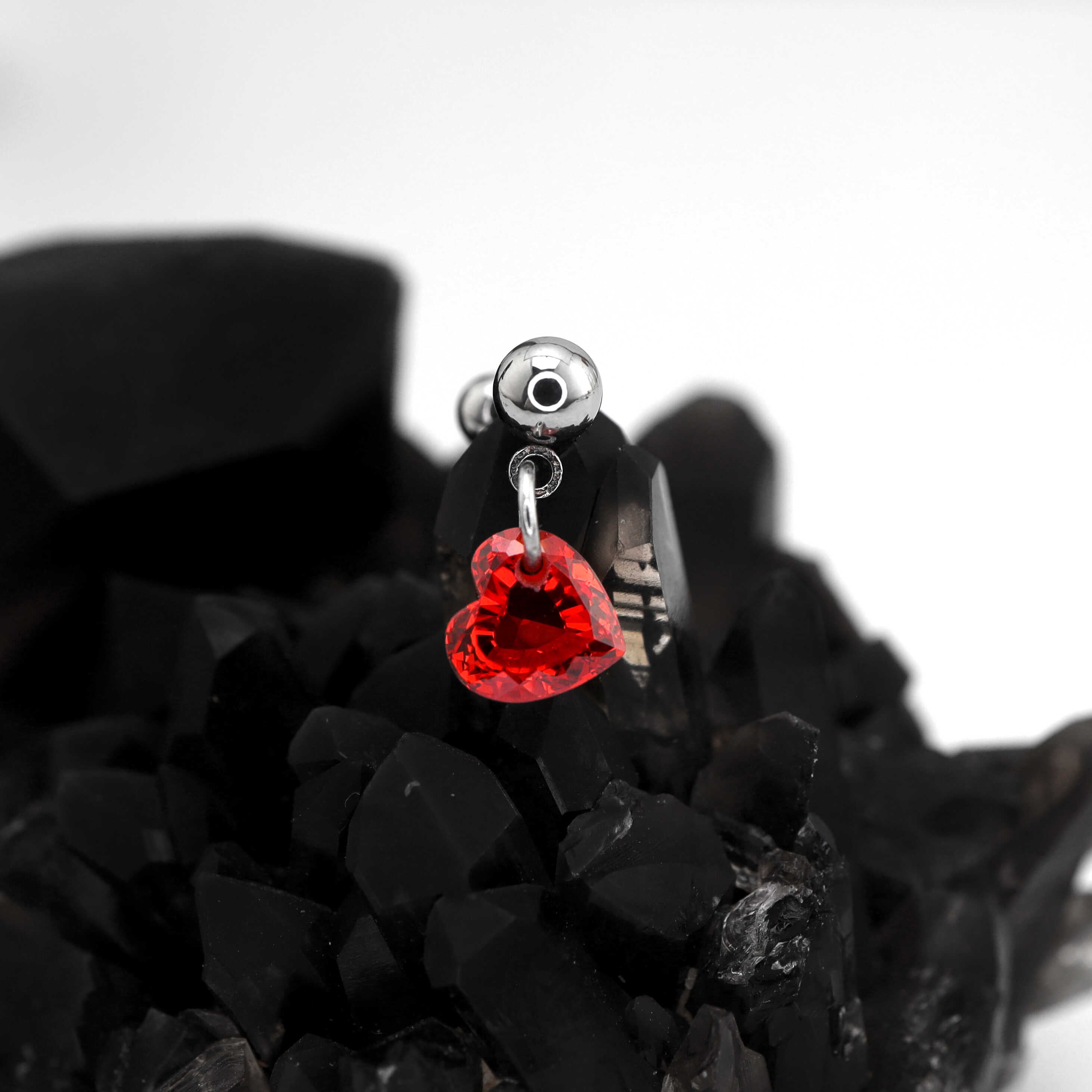 Red Heart CZ Dangle stainless steel Ear Studs