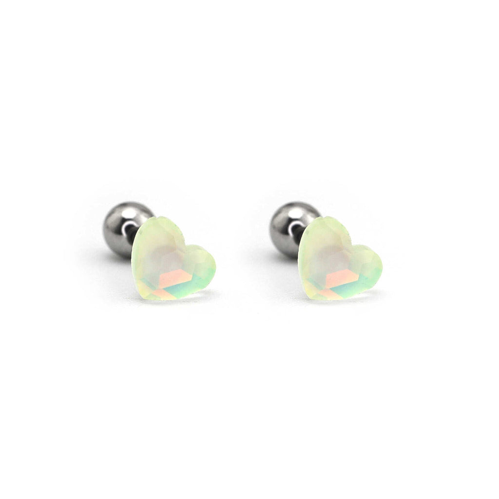 PAIR OF Basic Heart Crystal Thin Gauge stainless steel Ear Studs