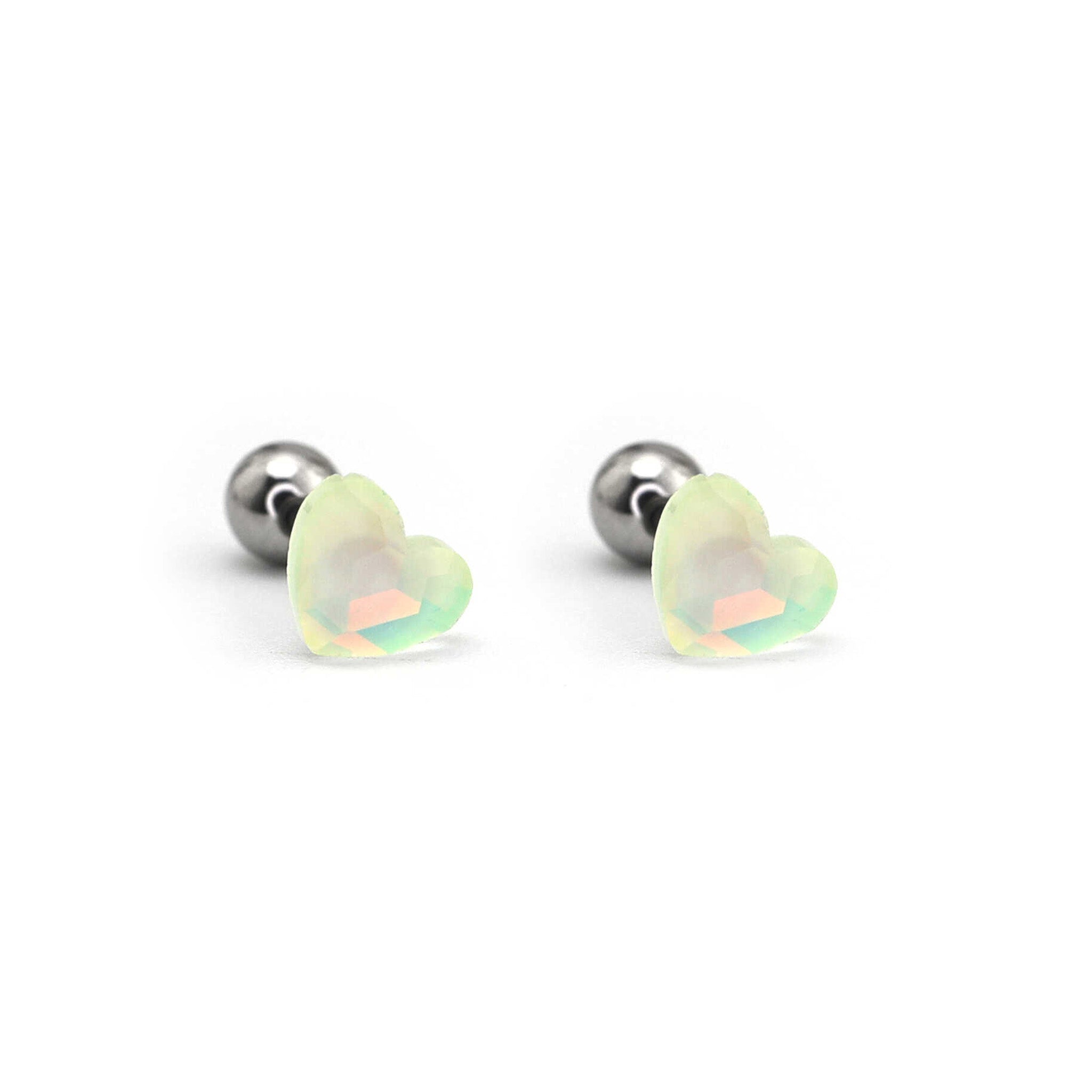 PAIR OF Basic Heart Crystal Thin Gauge stainless steel Ear Studs