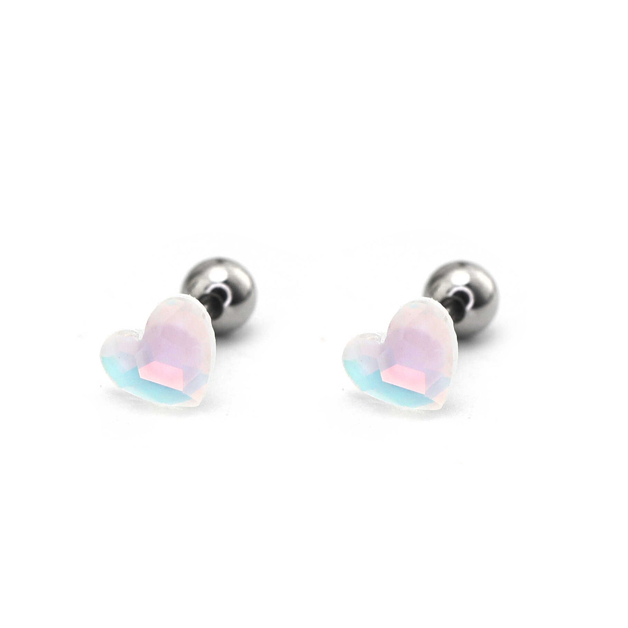 PAIR OF Basic Heart Crystal Thin Gauge stainless steel Ear Studs