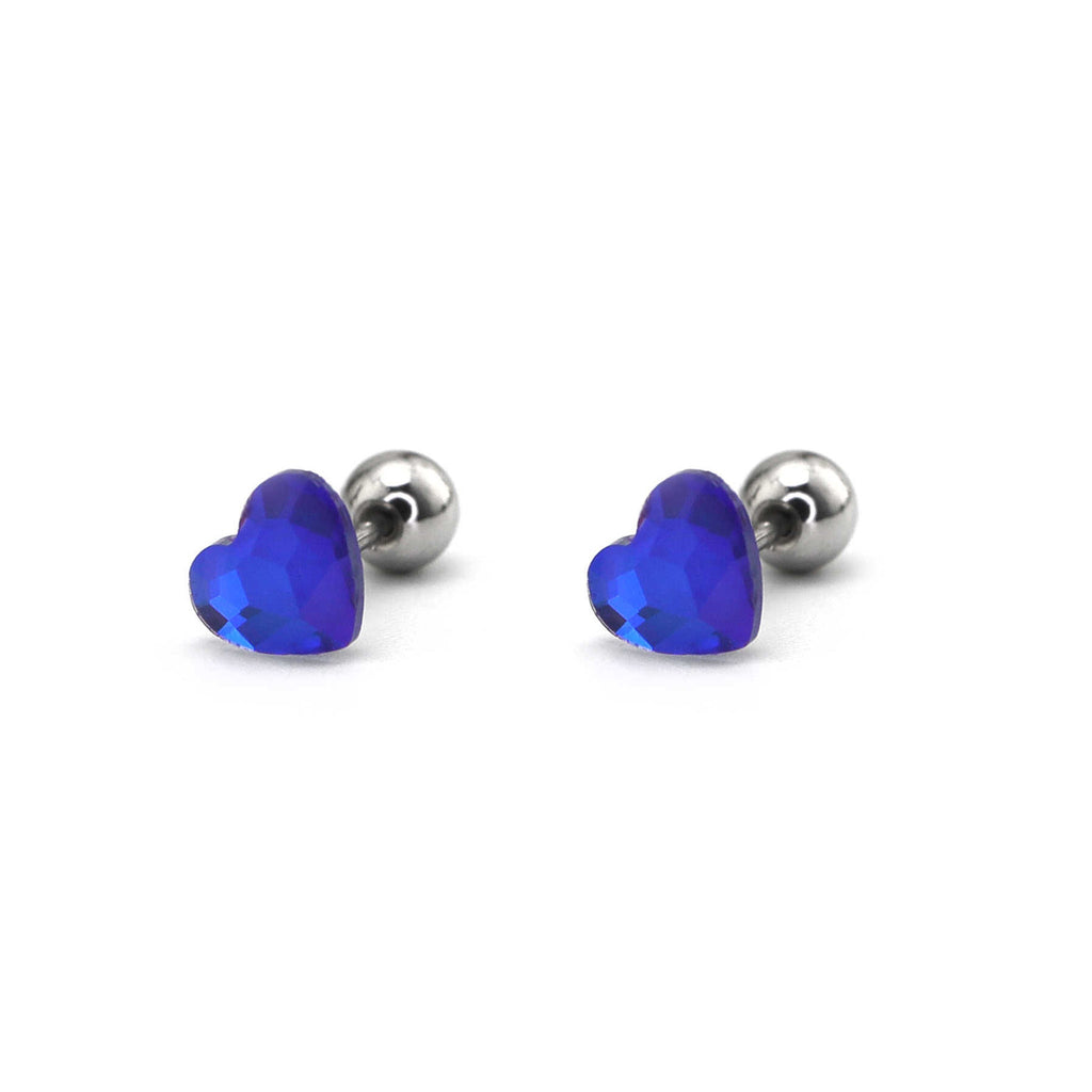 PAIR OF Basic Heart Crystal Thin Gauge stainless steel Ear Studs
