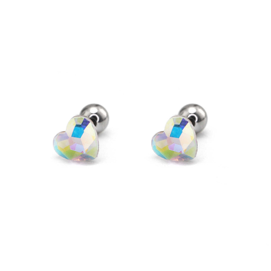 PAIR OF Basic Heart Crystal Thin Gauge stainless steel Ear Studs