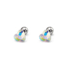 PAIR OF Basic Heart Crystal Thin Gauge stainless steel Ear Studs