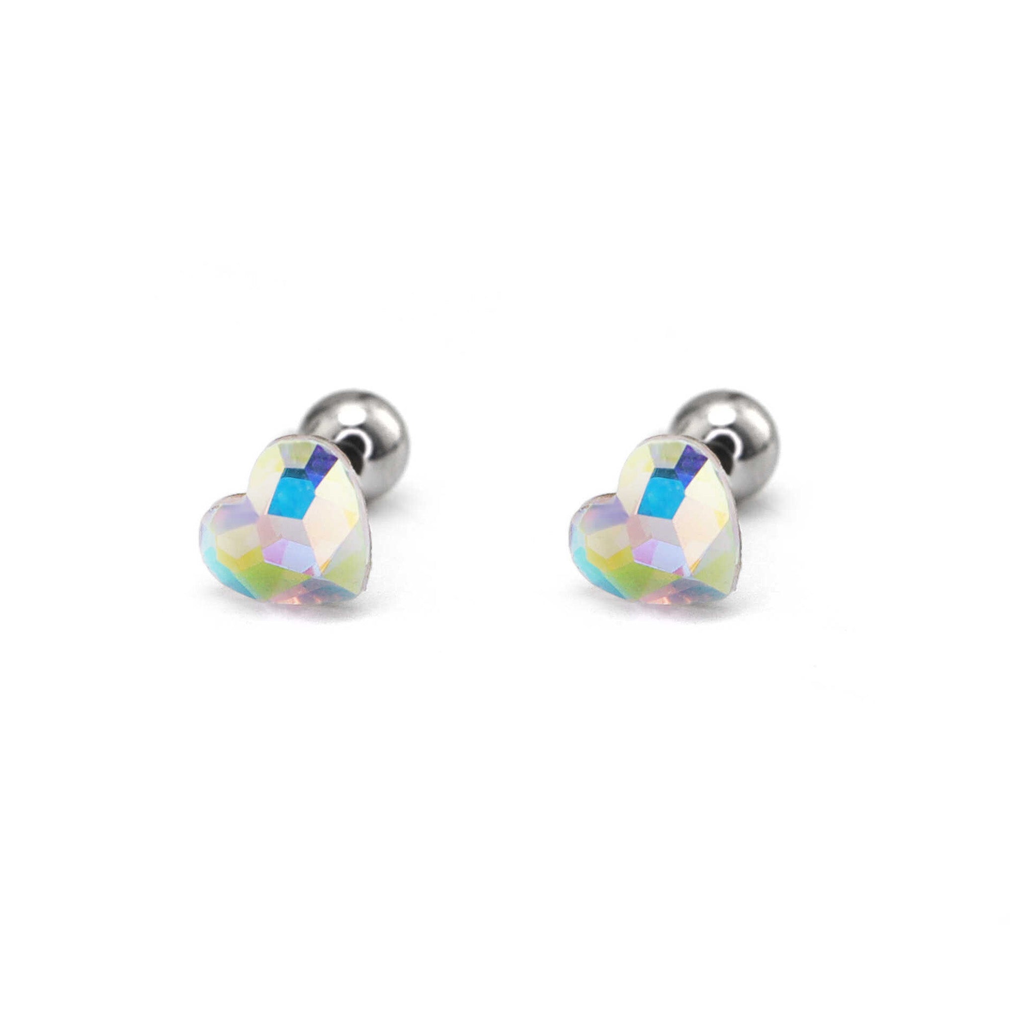 PAIR OF Basic Heart Crystal Thin Gauge stainless steel Ear Studs