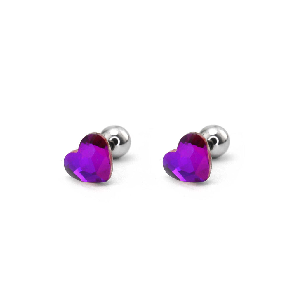 PAIR OF Basic Heart Crystal Thin Gauge stainless steel Ear Studs