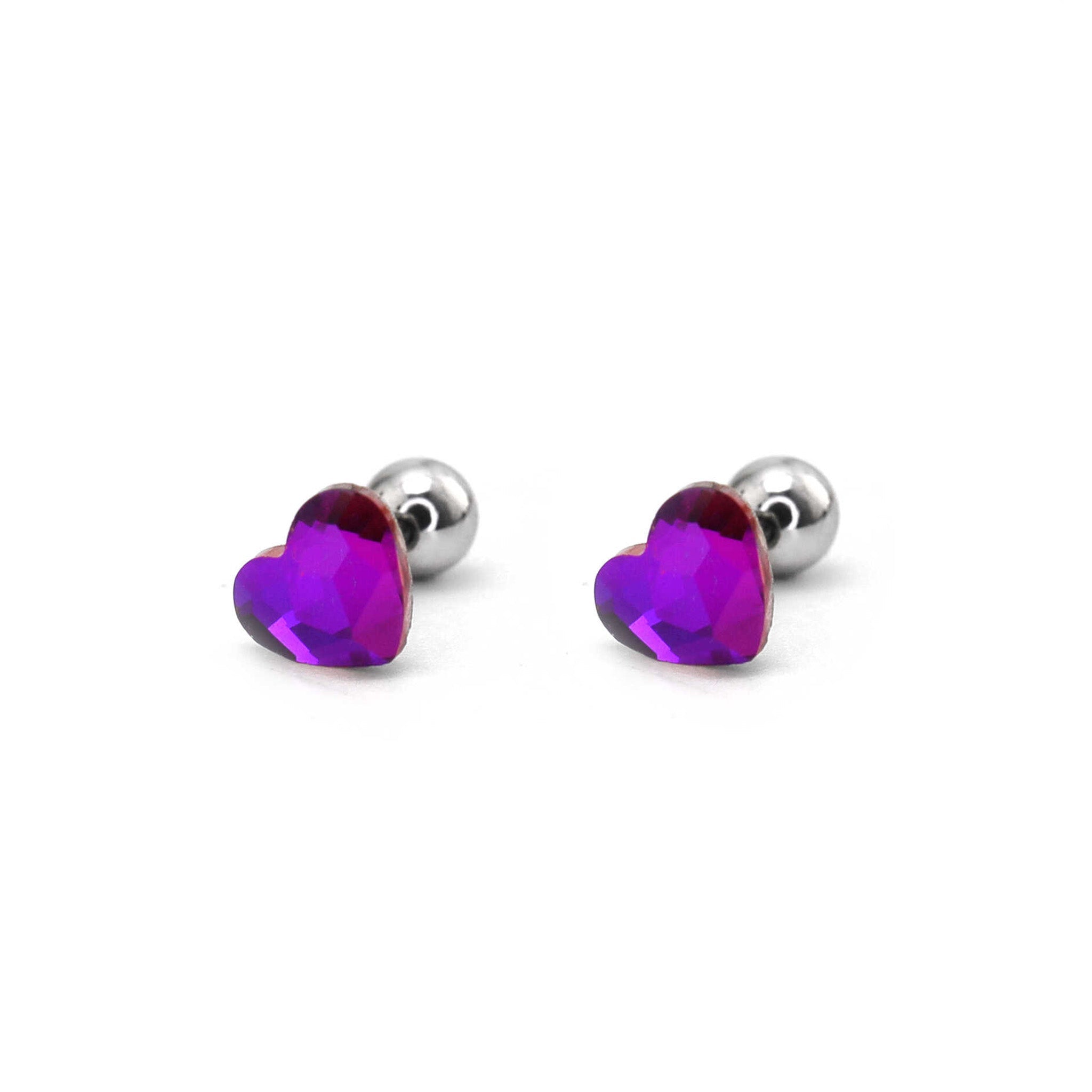 PAIR OF Basic Heart Crystal Thin Gauge stainless steel Ear Studs