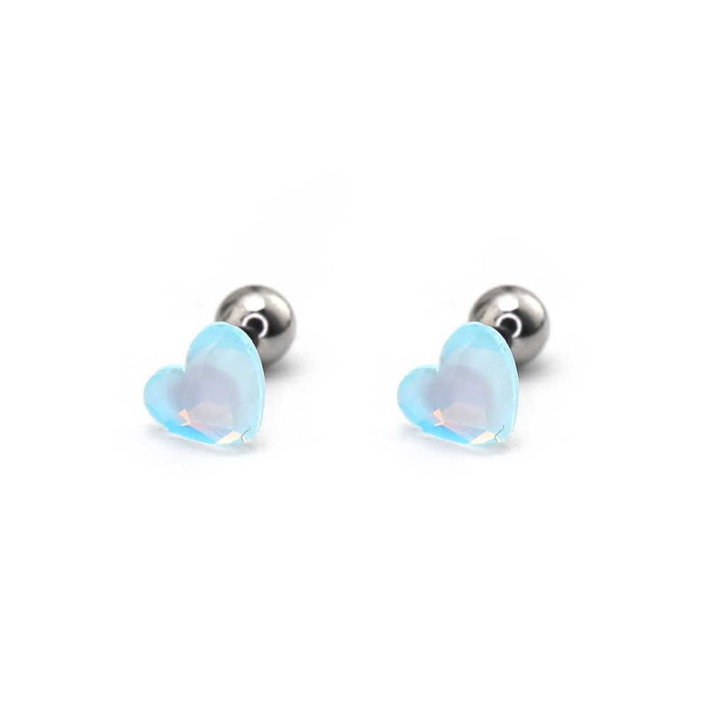 PAIR OF Basic Heart Crystal Thin Gauge stainless steel Ear Studs