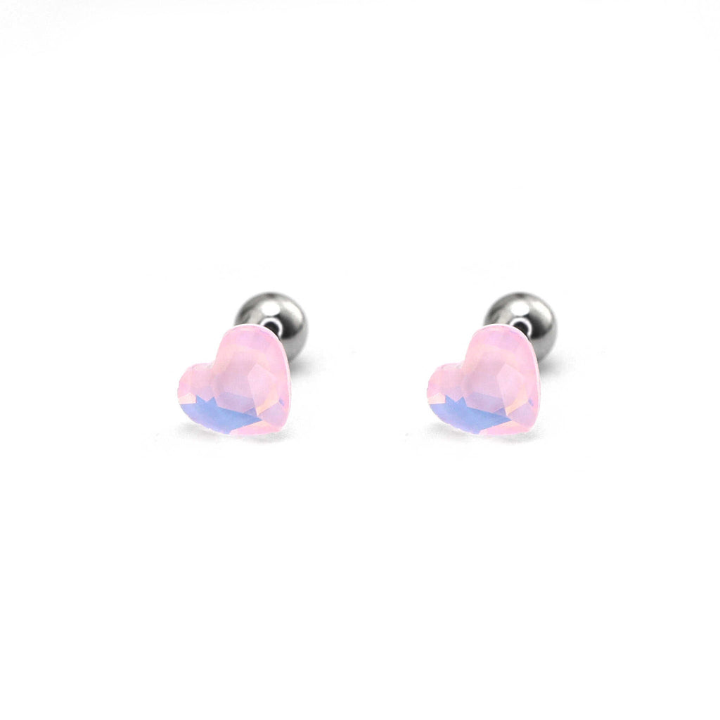 PAIR OF Basic Heart Crystal Thin Gauge stainless steel Ear Studs