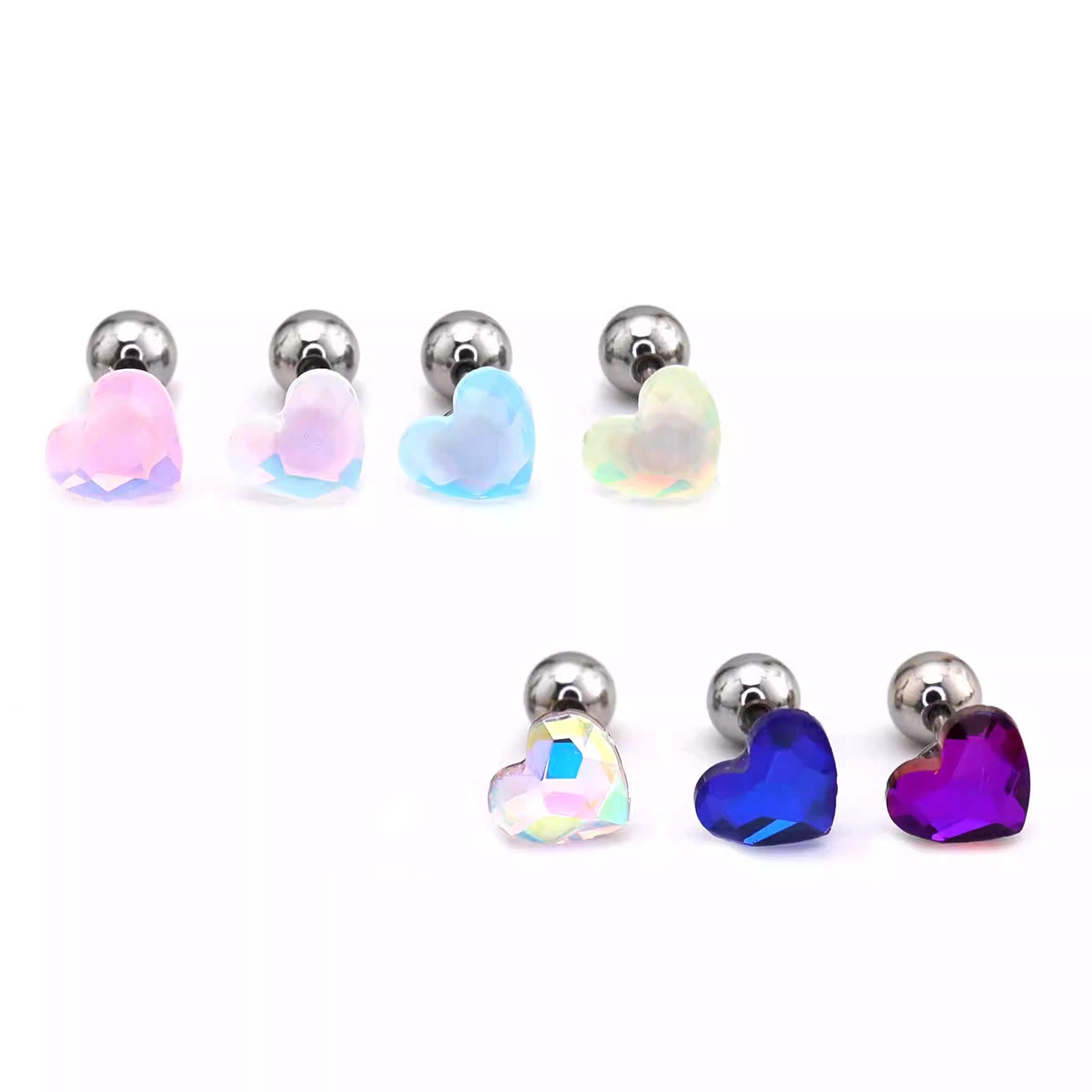 PAIR OF Basic Heart Crystal Thin Gauge stainless steel Ear Studs