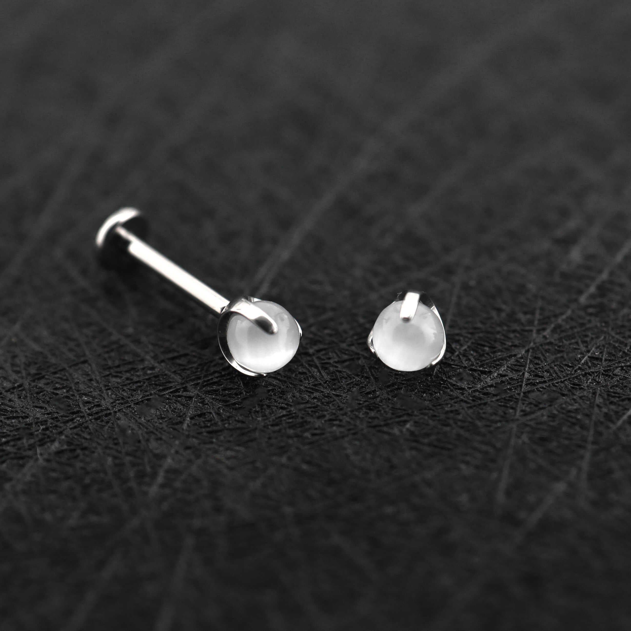Translucent Cat's Eye Internally Threaded Titanium Studs