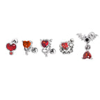 5PCS Red CZ Demon Stainless Steel Ear Studs SET