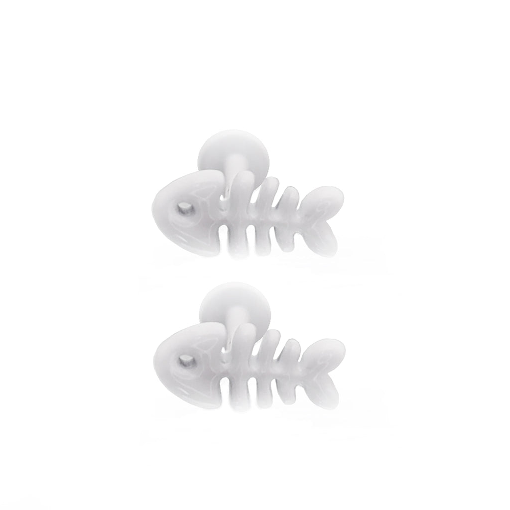 PAIR OF White Fishbone Internally Threaded stainless steel Studs