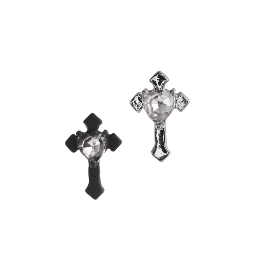 PAIR OF Heart CZ Cross stainless steel Ear Studs