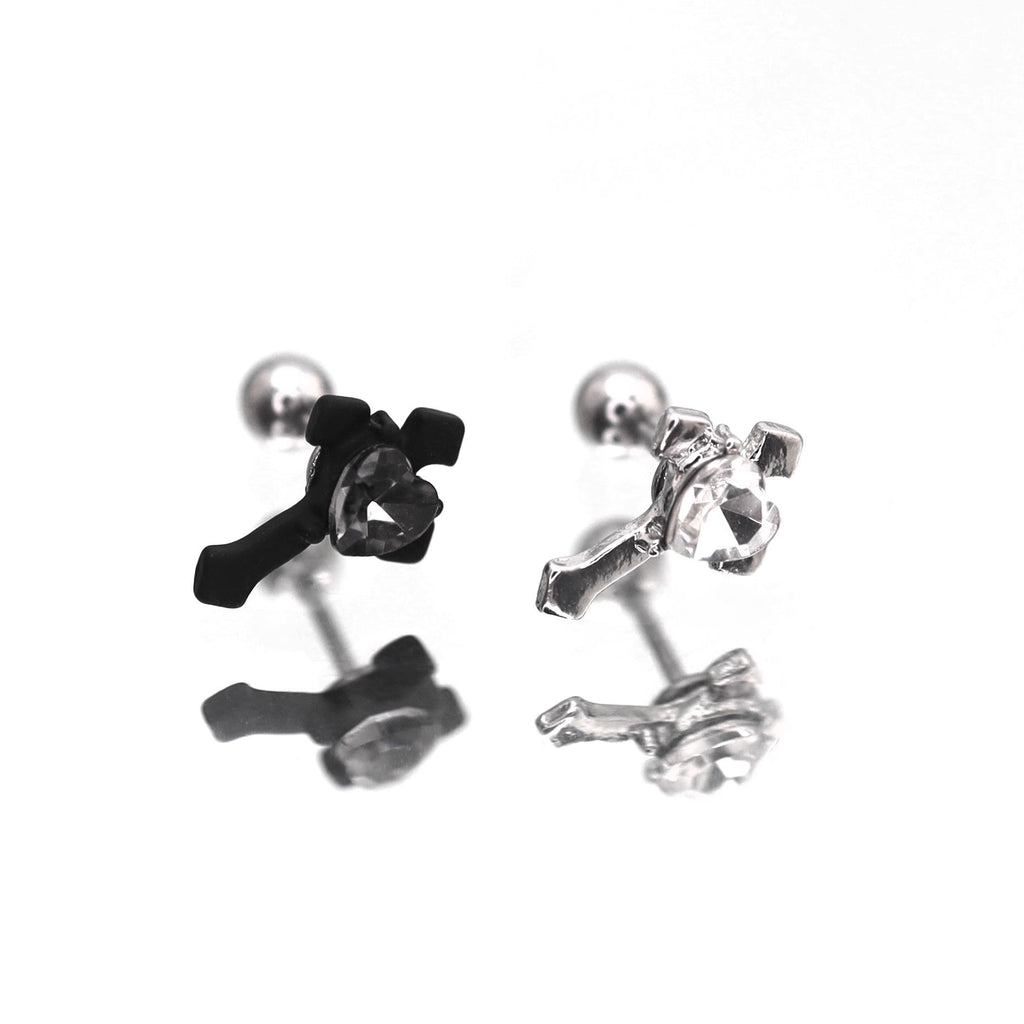 PAIR OF Heart CZ Cross stainless steel Ear Studs