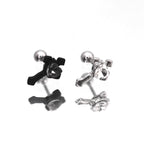 PAIR OF Heart CZ Cross stainless steel Ear Studs