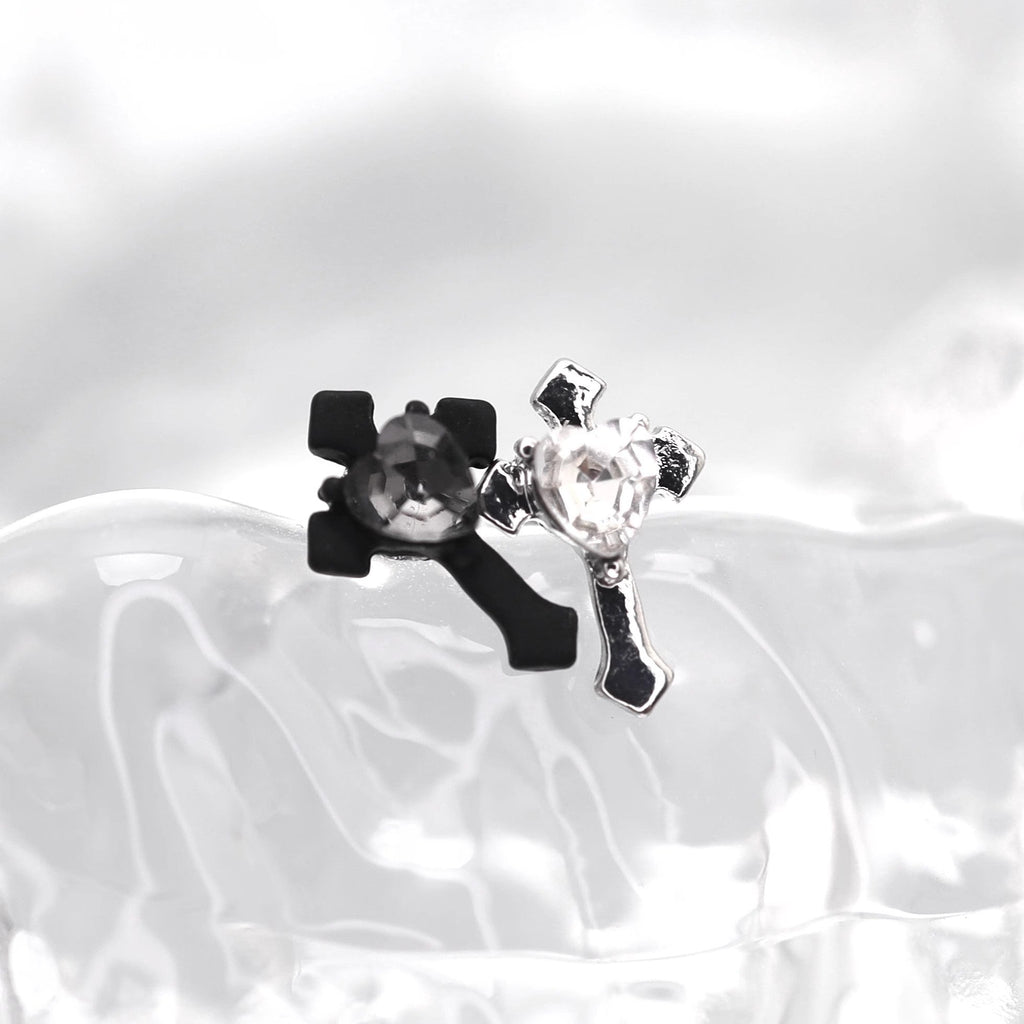 PAIR OF Heart CZ Cross stainless steel Ear Studs