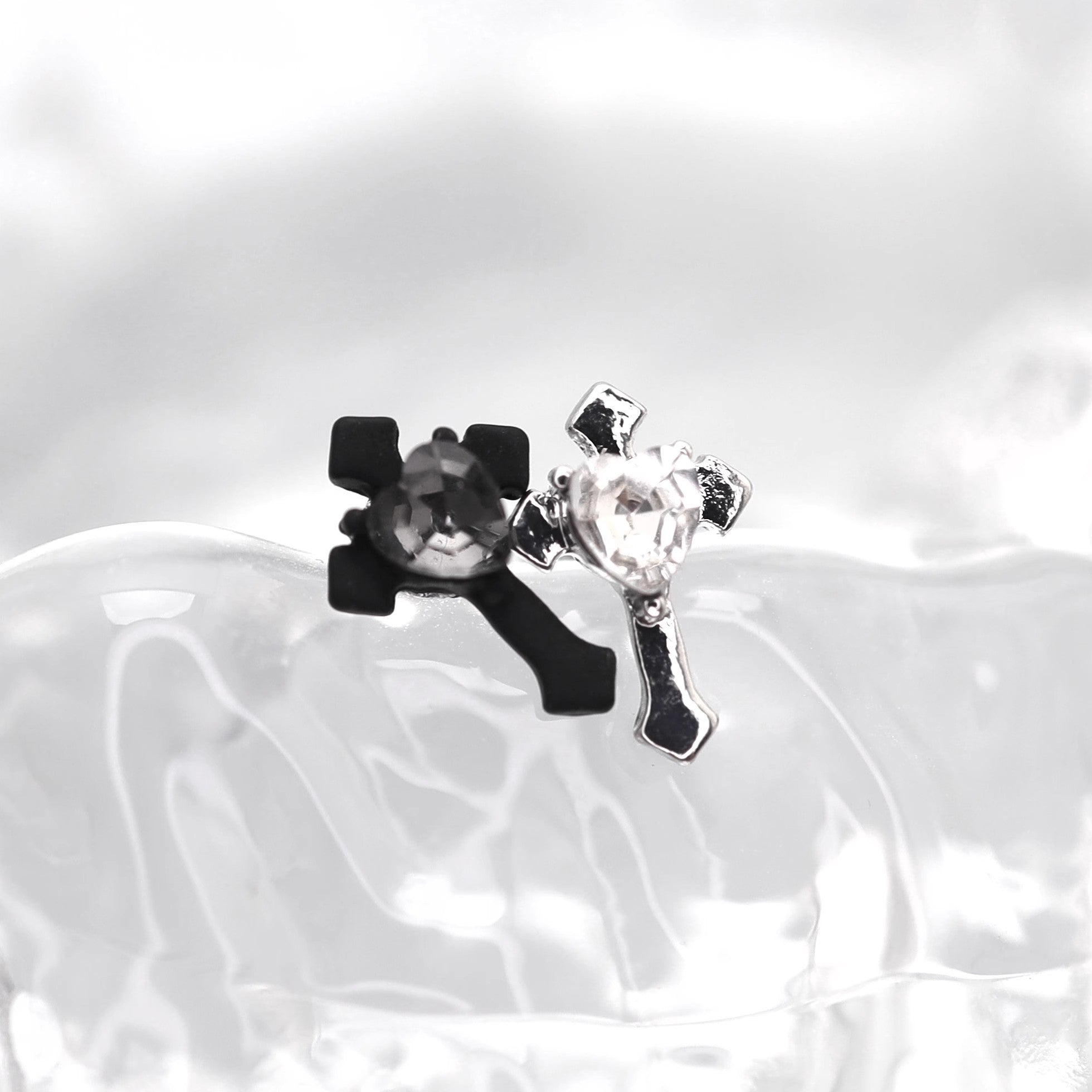 PAIR OF Heart CZ Cross stainless steel Ear Studs