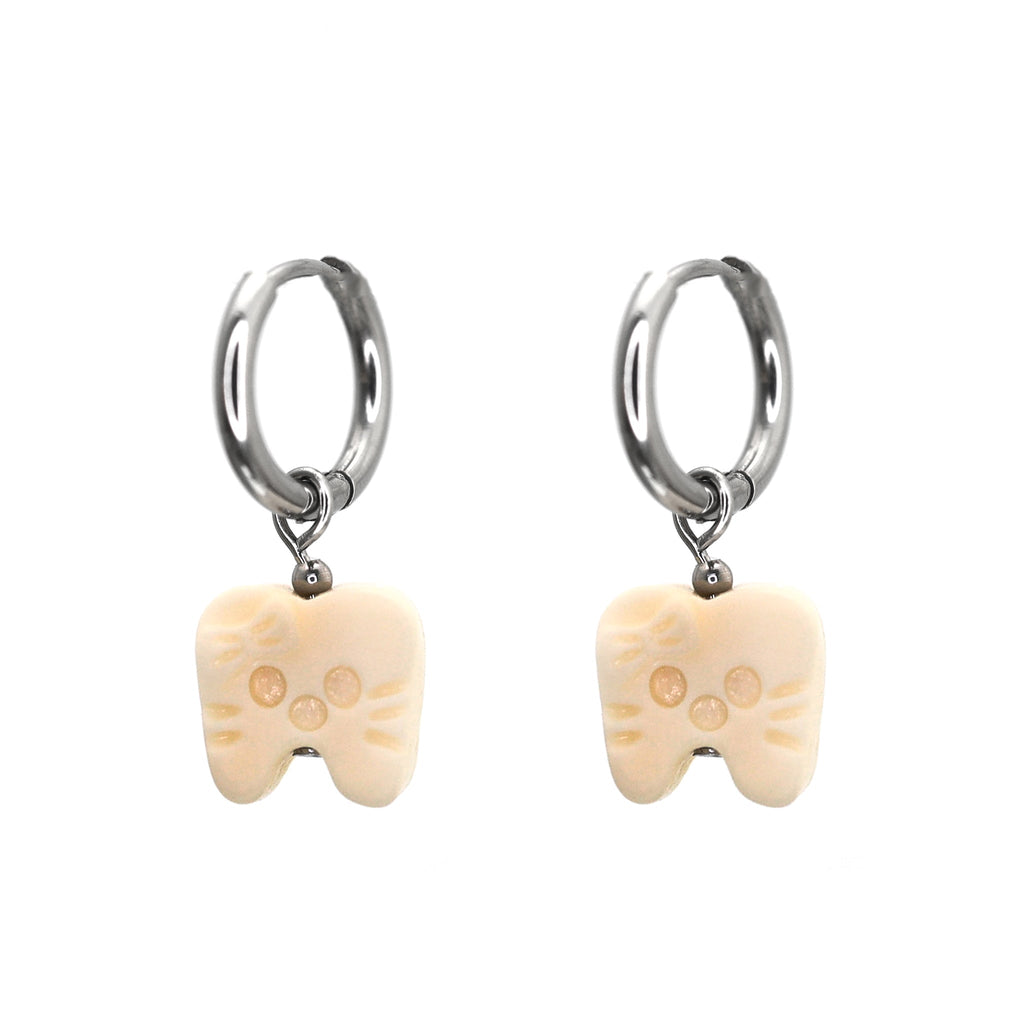 PAIR OF Kitty Fang Pendant stainless steel Earrings