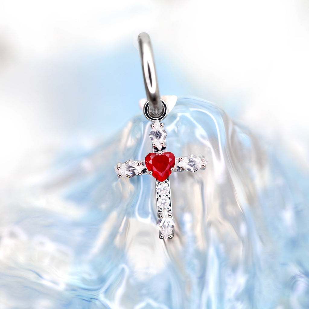 PAIR OF Heart CZ Large Cross stainless steel Earrings