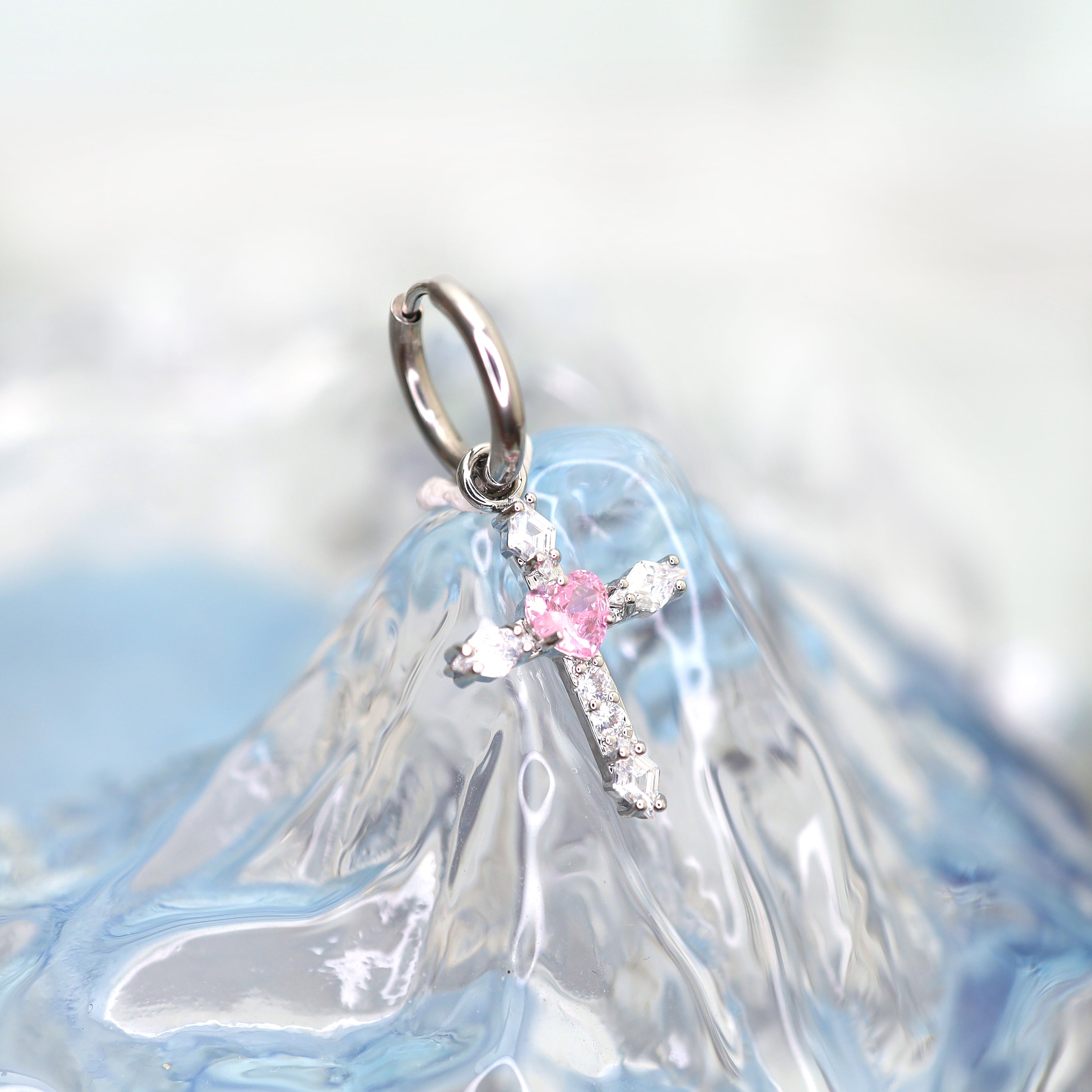 PAIR OF Heart CZ Large Cross stainless steel Earrings