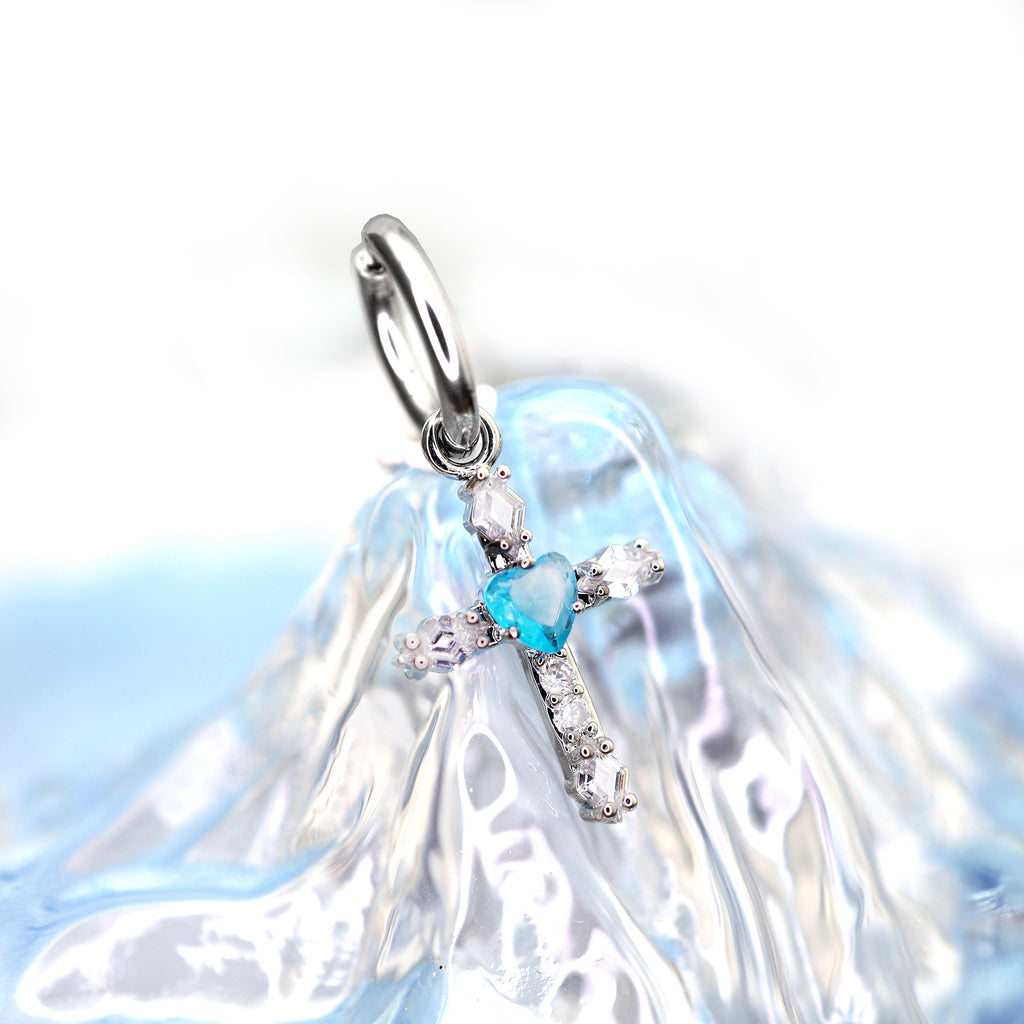 PAIR OF Heart CZ Large Cross stainless steel Earrings