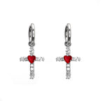 PAIR OF Heart CZ Large Cross stainless steel Earrings