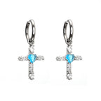 PAIR OF Heart CZ Large Cross stainless steel Earrings