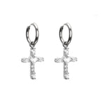 PAIR OF Heart CZ Large Cross stainless steel Earrings